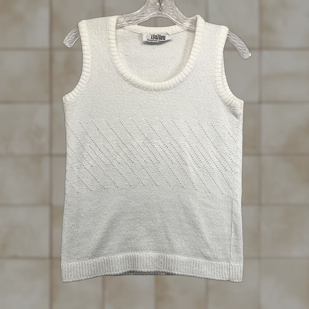 Vintage VINTAGE Dalton Womens Sweater Vest White S Knit - MultI Breathable Cottagecore Sleeveless Round Neck 80s 90s Womens Vest Size S / US 4 / IT 40 - 1 Thumbnail