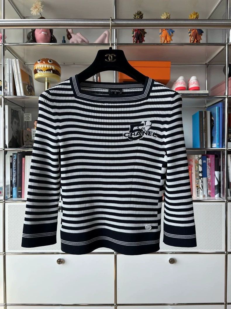 Chanel Blue and white striped knitted top