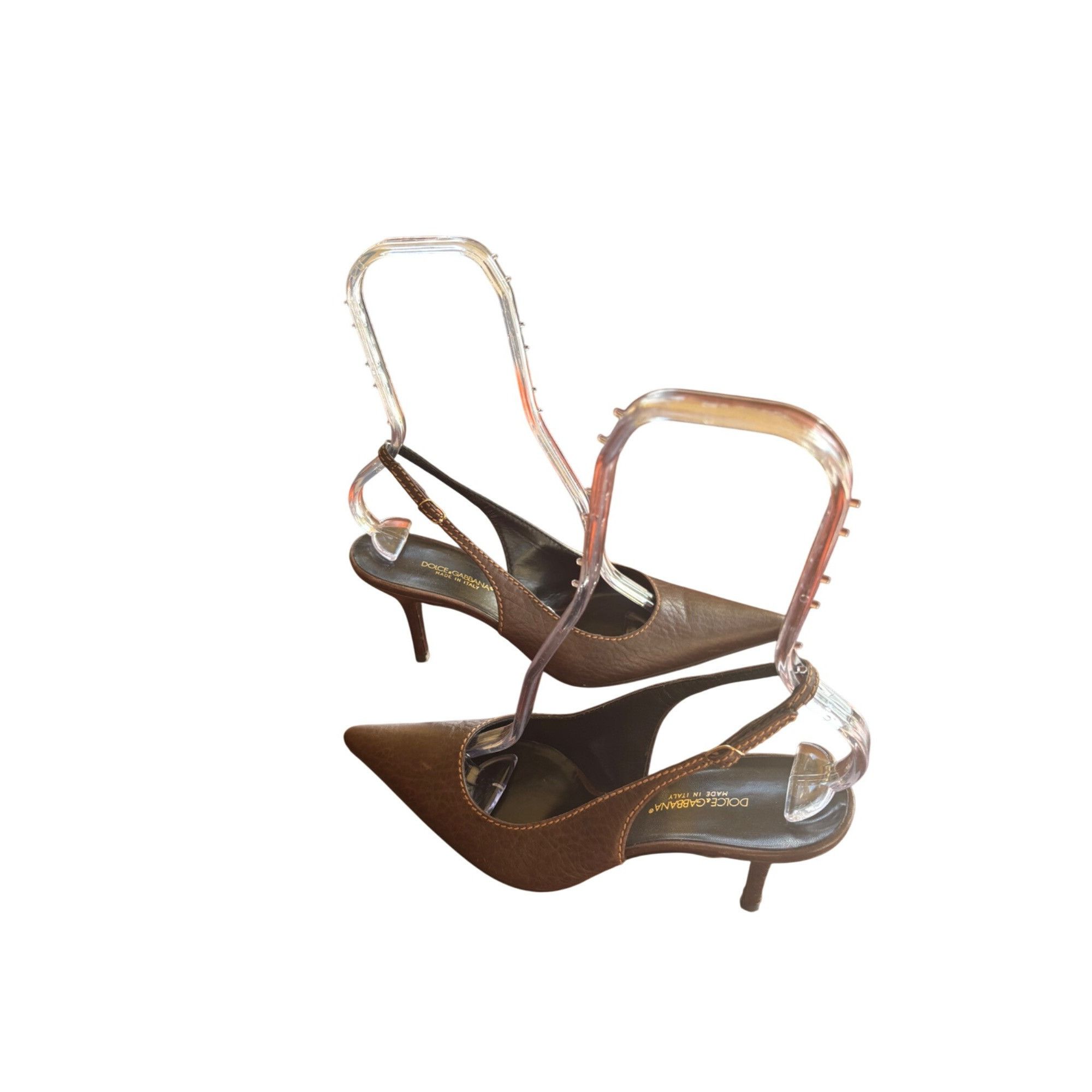 Dolce & Gabbana Dolce & Gabbana Brown Slingback Pointed Toe Leather Heels 3 Size US 7 / IT 37 - 5 Thumbnail