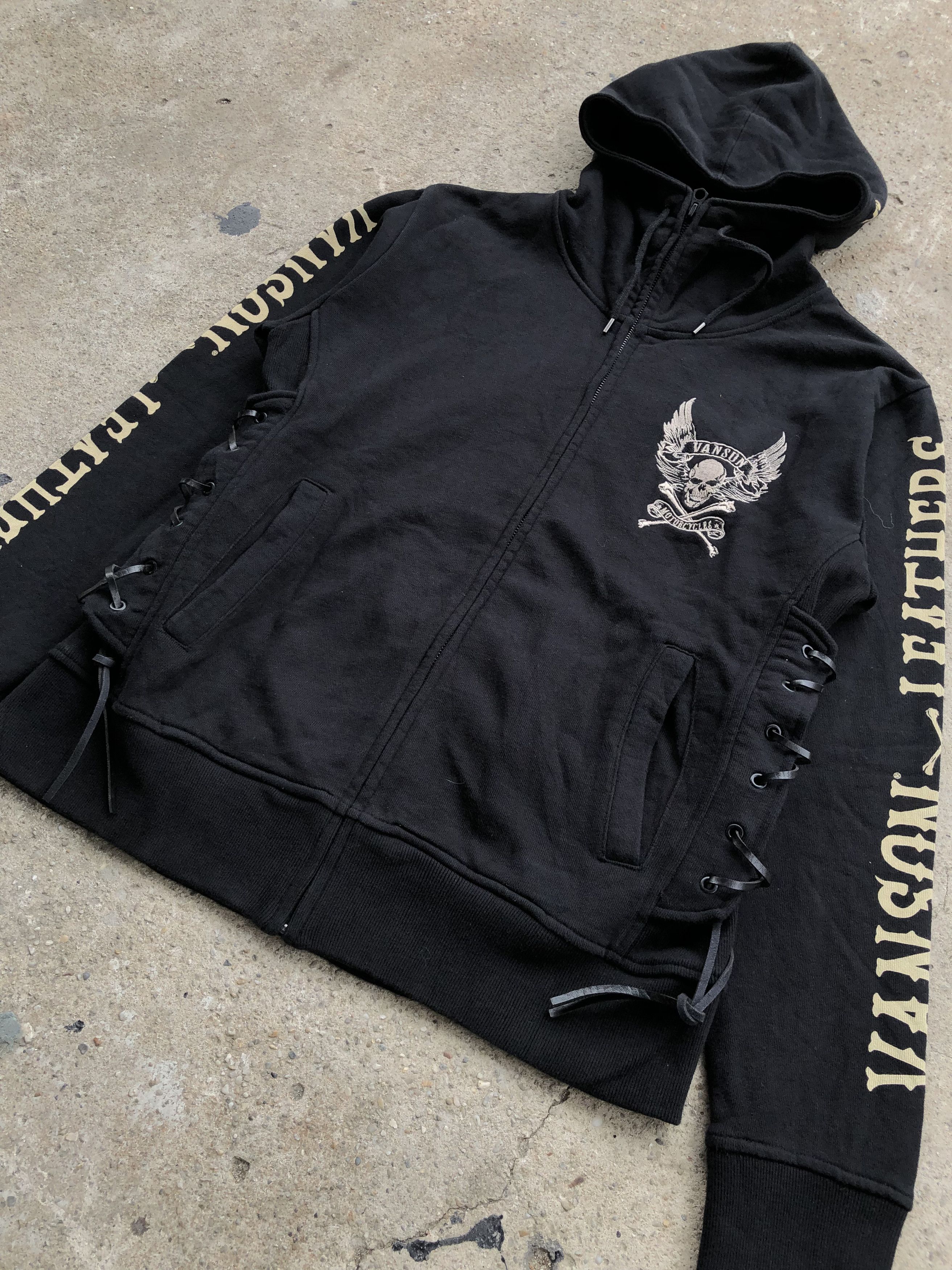 Vanson Leathers × Vintage Vanson Leather side Lace up Embroidery Hoodie Size US M / EU 48-50 / 2 - 5 Thumbnail