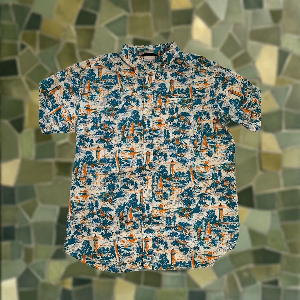 Nautica Columbia Shirts Men Large Multicolor AOP Lighthouse Sailboat Fish Nautical Lot Of 2 Size US L / EU 52-54 / 3 - 1 Thumbnail
