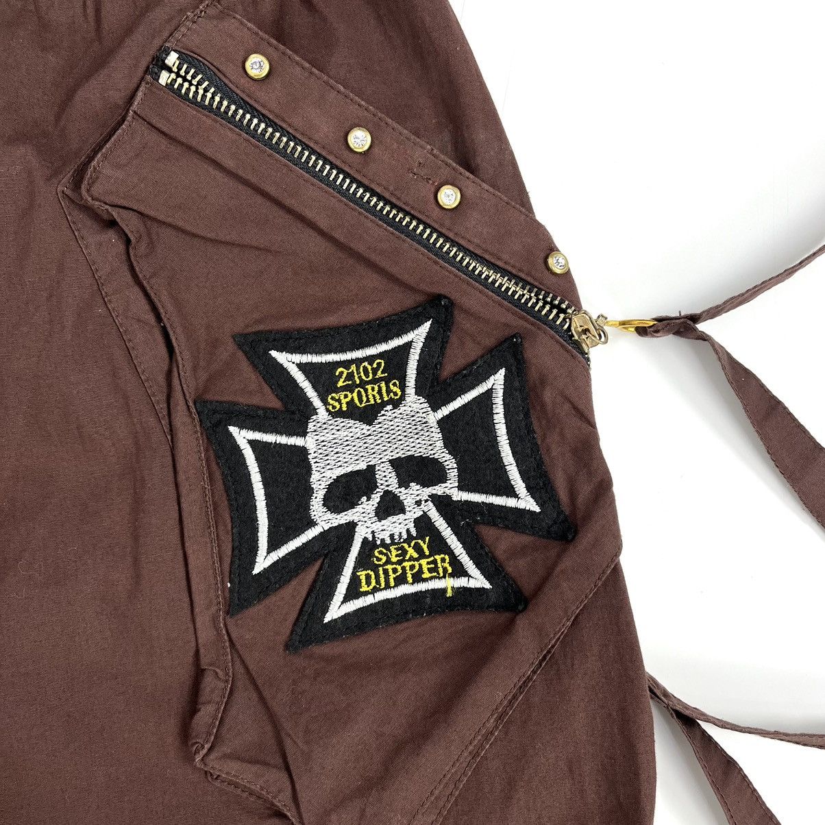 14th Addiction × KMRii × Yasuyuki Ishii Crazy Y2K Dipper Bondage Skulls Studded Multipocket Pants Size US 27 - 13 Thumbnail