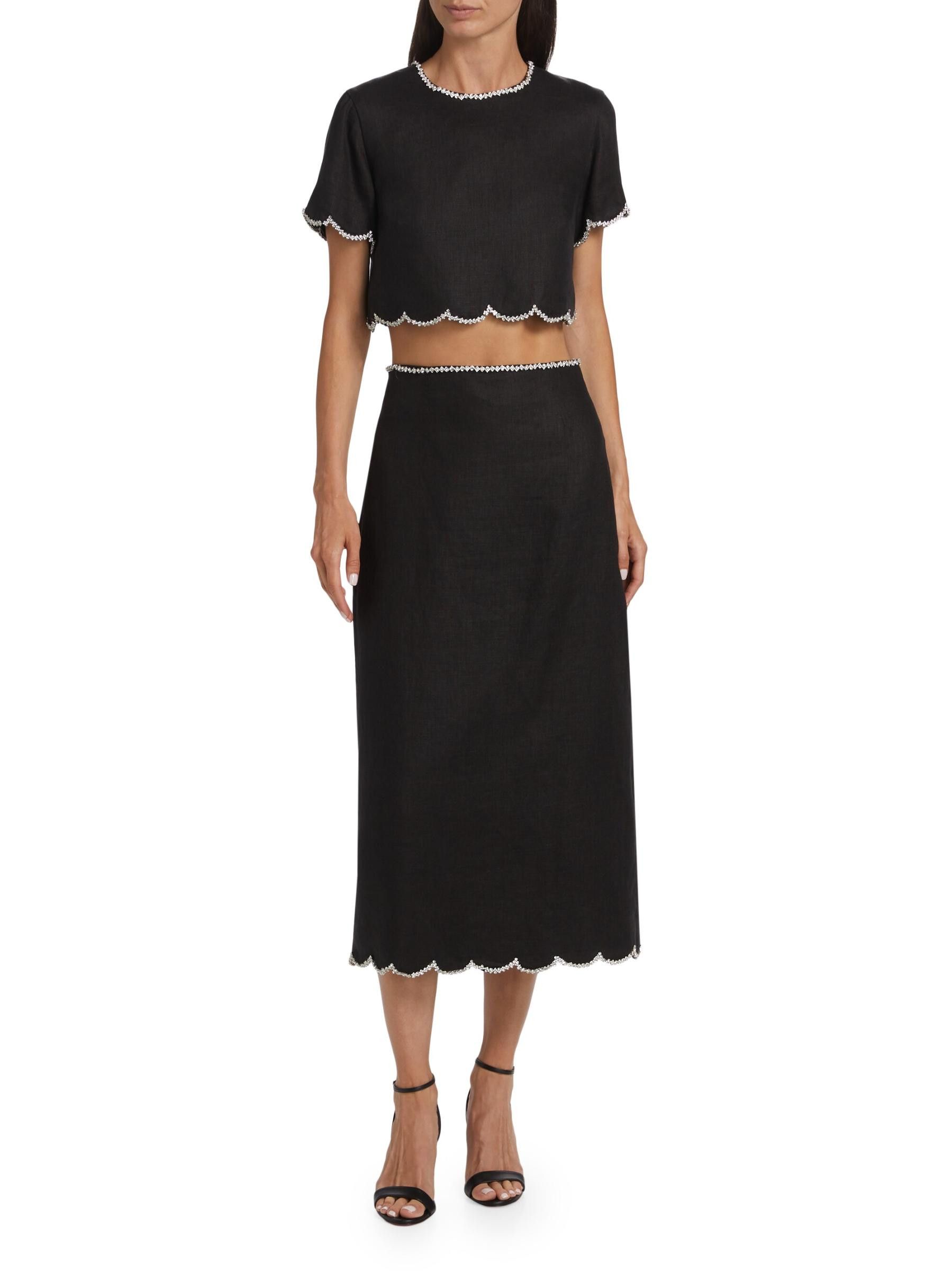 Zimmermann oc11z1025 Crush Scalloped Midi Skirt in Black Size 28" / US 6 / IT 42 - 2 Thumbnail