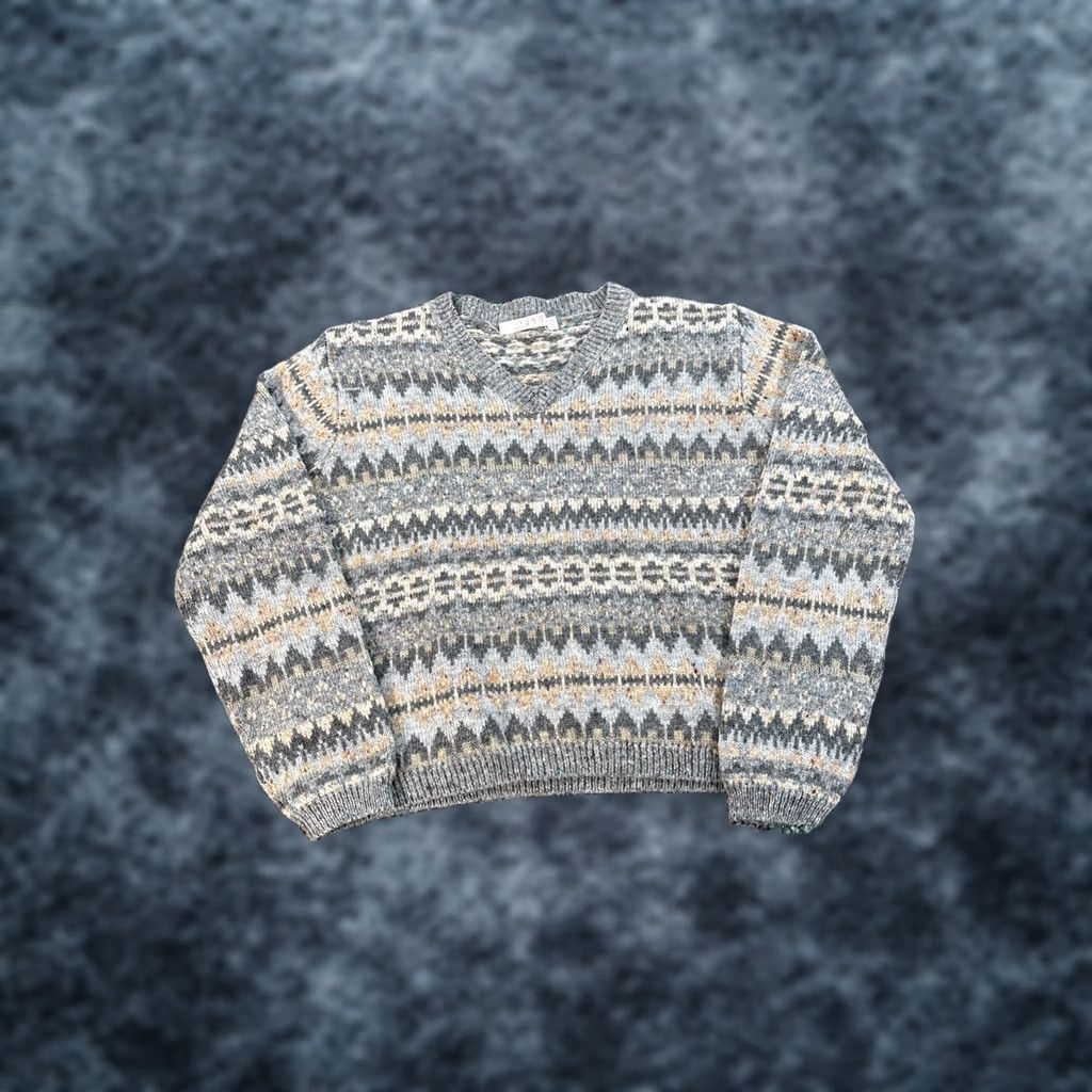 Esprit VINTAGE Esprit Sweater Womens S Gray Wool Blend Fair Isle Chunky-Knit V-Neck 90s Pullover Mens? Size S / US 4 / IT 40 - 1 Thumbnail