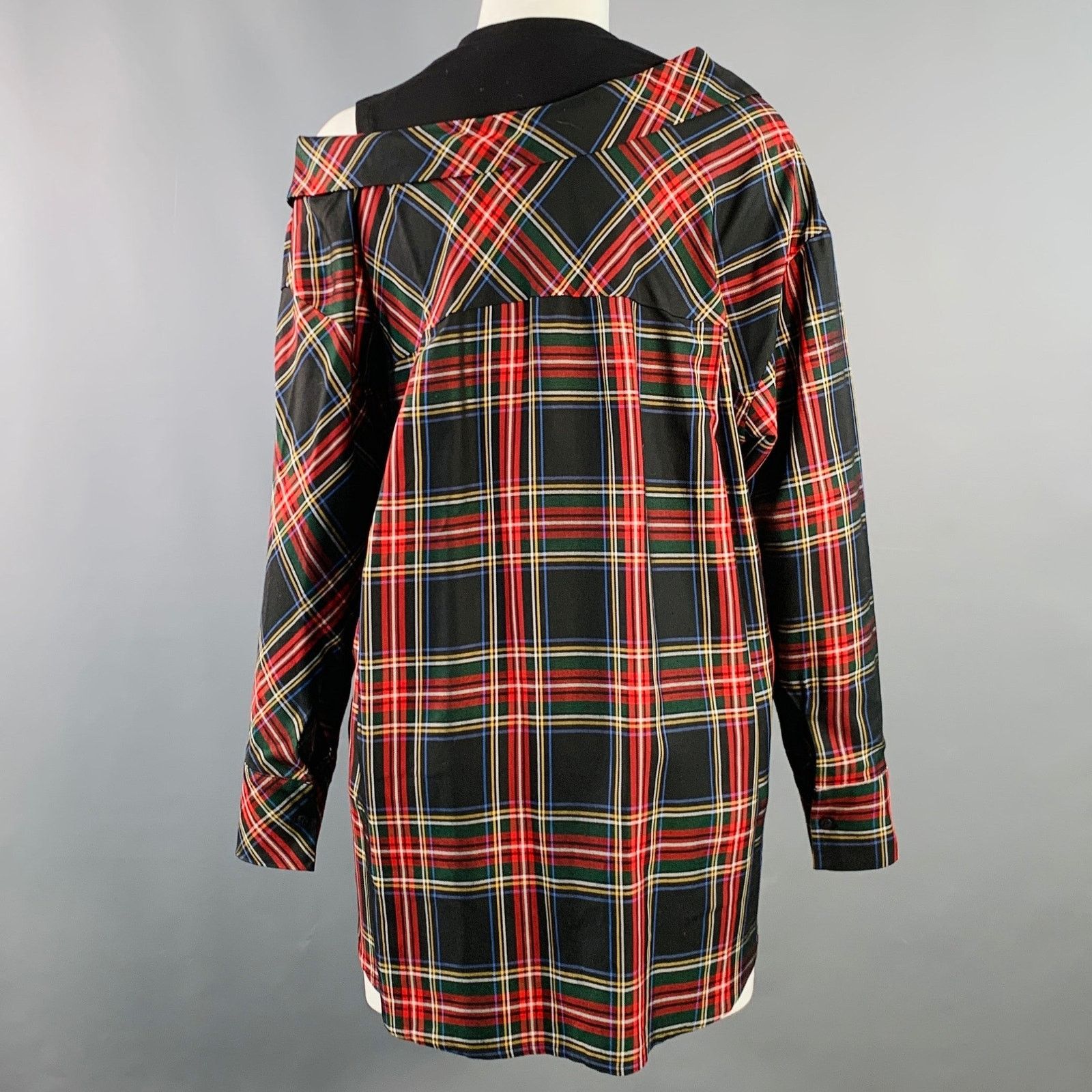 Maje Size S Black MultiColor Plaid Asymmetrical Casual Top Size S / US 4 / IT 40 - 4 Thumbnail