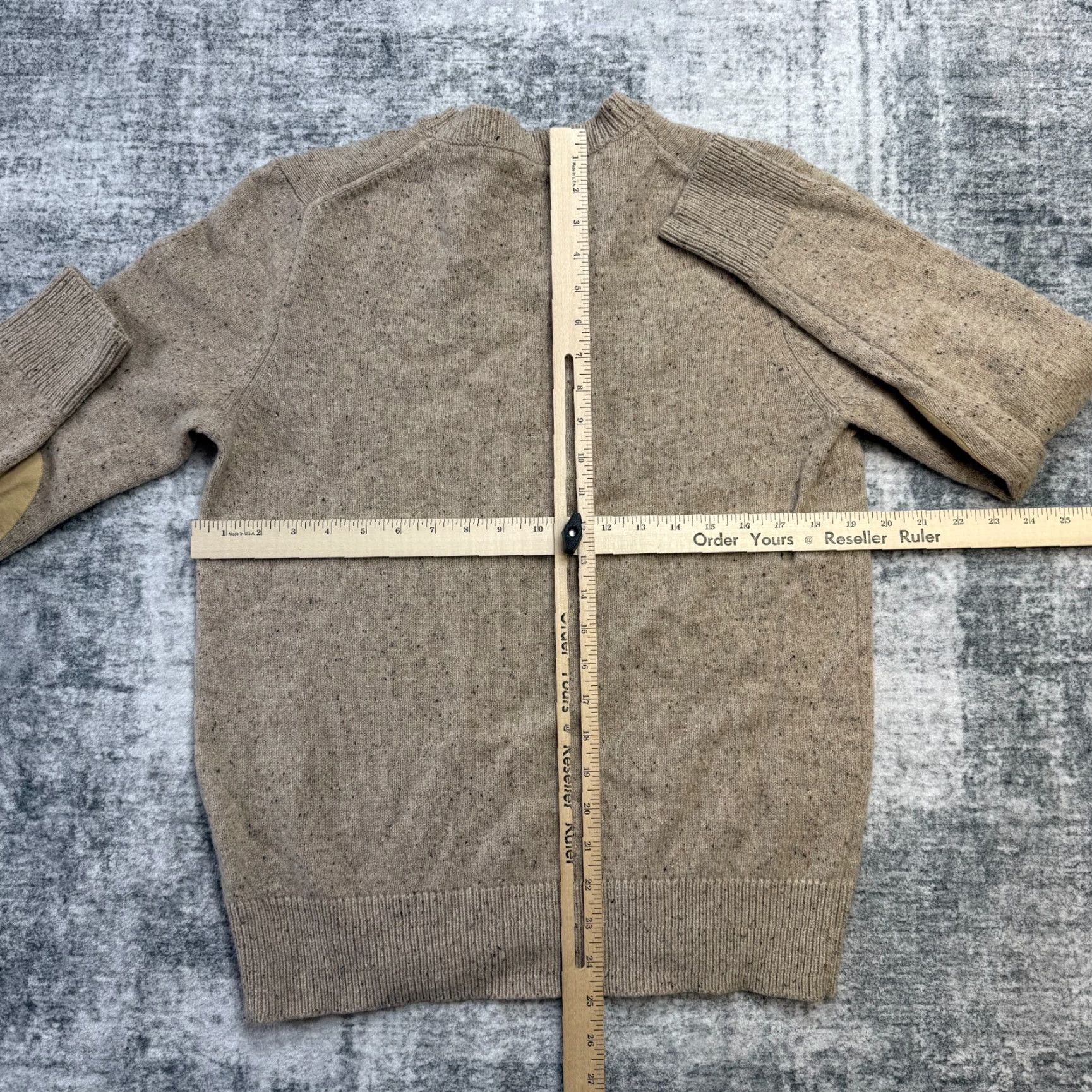 J.Crew J.CREW Sweater Mens Medium Beige Donegal Lambswool Elbow Patch Speckled Marled Crew Neck Pullover Knit Fall Winter Casual Size US M / EU 48-50 / 2 - 8 Thumbnail