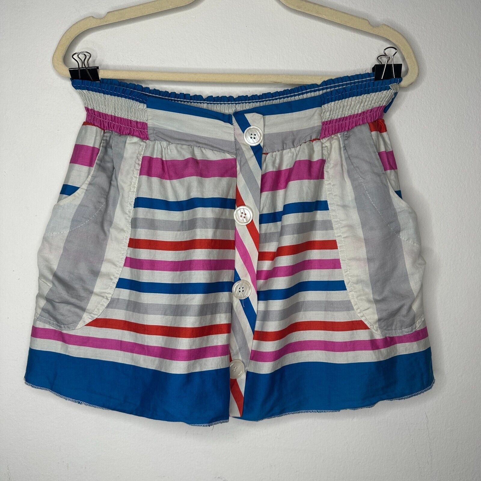 Other Nautical Blue Pink Stripe Button Front Pockets Mini Skirt S Size 27" / US 4 / IT 40 - 11 Thumbnail