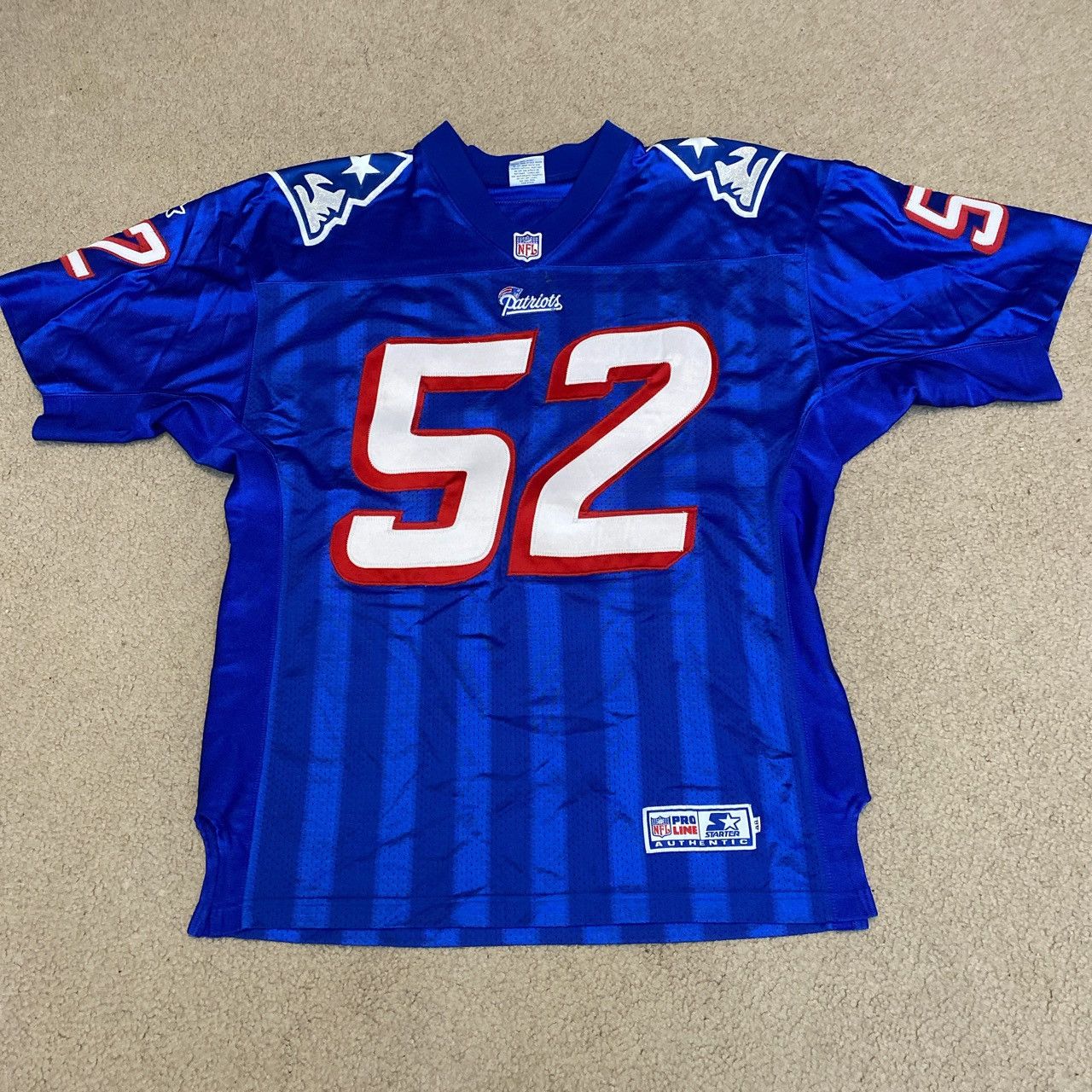 image of Nfl x Starter Vintage Starter Pro Line Patriots Ted Johnson Jersey in Blue, Men's (Size Large)