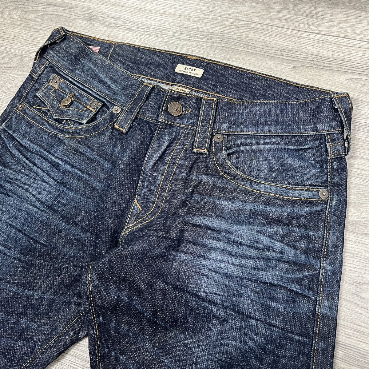True Religion True Religion Ricky Straight Jeans Men’s Navy Gold Paint Y2K Size US 31 - 4 Thumbnail
