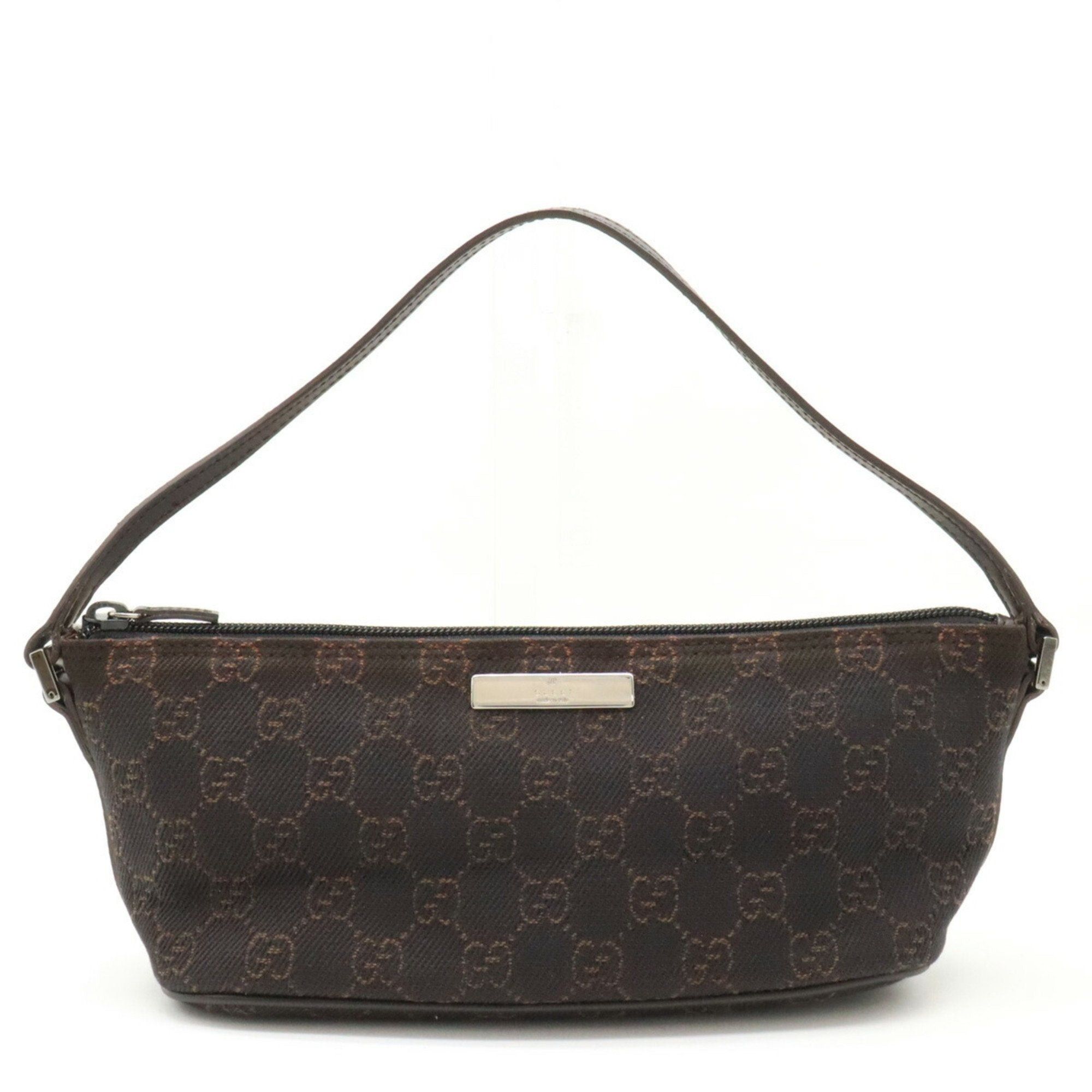image of Gucci GG Canvas Pouch Subbag Handbag Dark Brown 07198, Women's