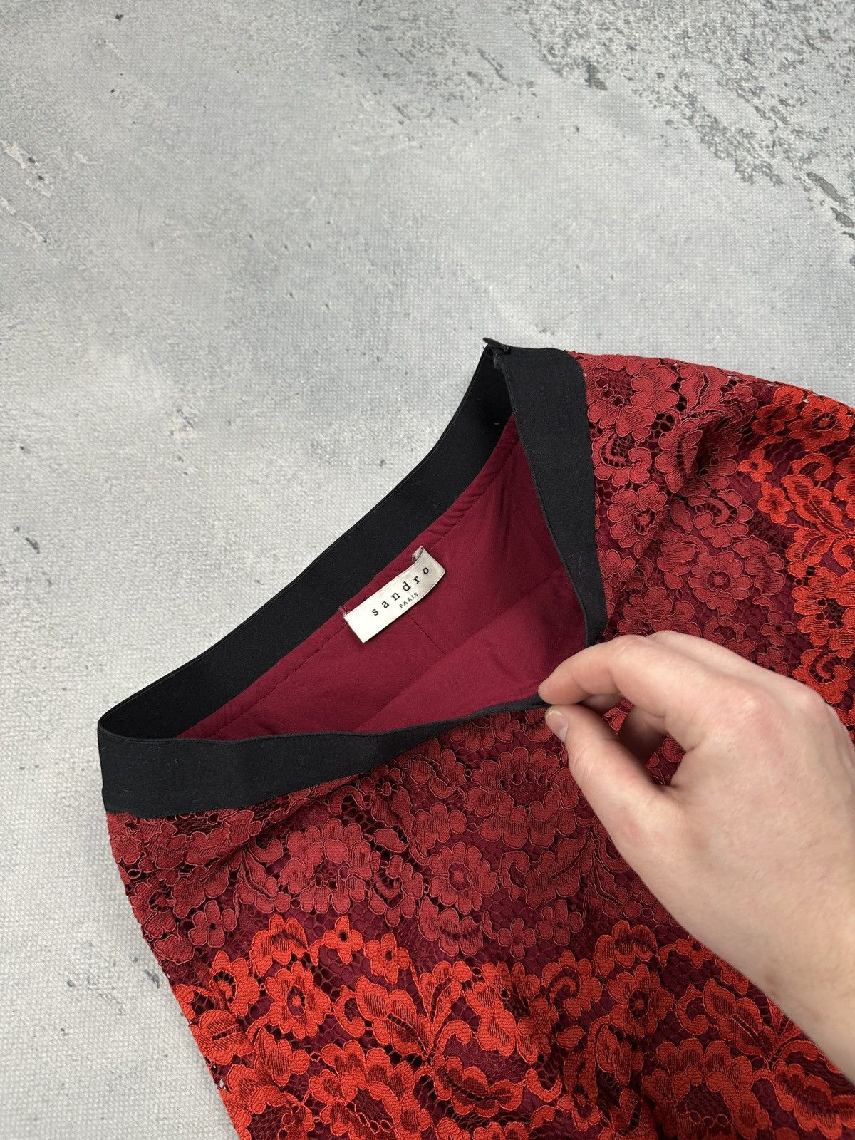 Sandro Sandro Paris Red Lace A-Line Skirt Luxury Romantic Chic Lux Size 27" / US 4 / IT 40 - 11 Thumbnail