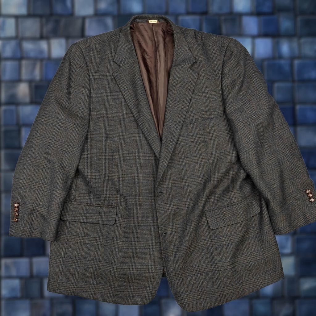 Vintage VINTAGE Oak Hill Blazer Mens 54 Brown Plaid Polyester Rayon Sport Coat Jacket Tweed Size 54R - 1 Thumbnail