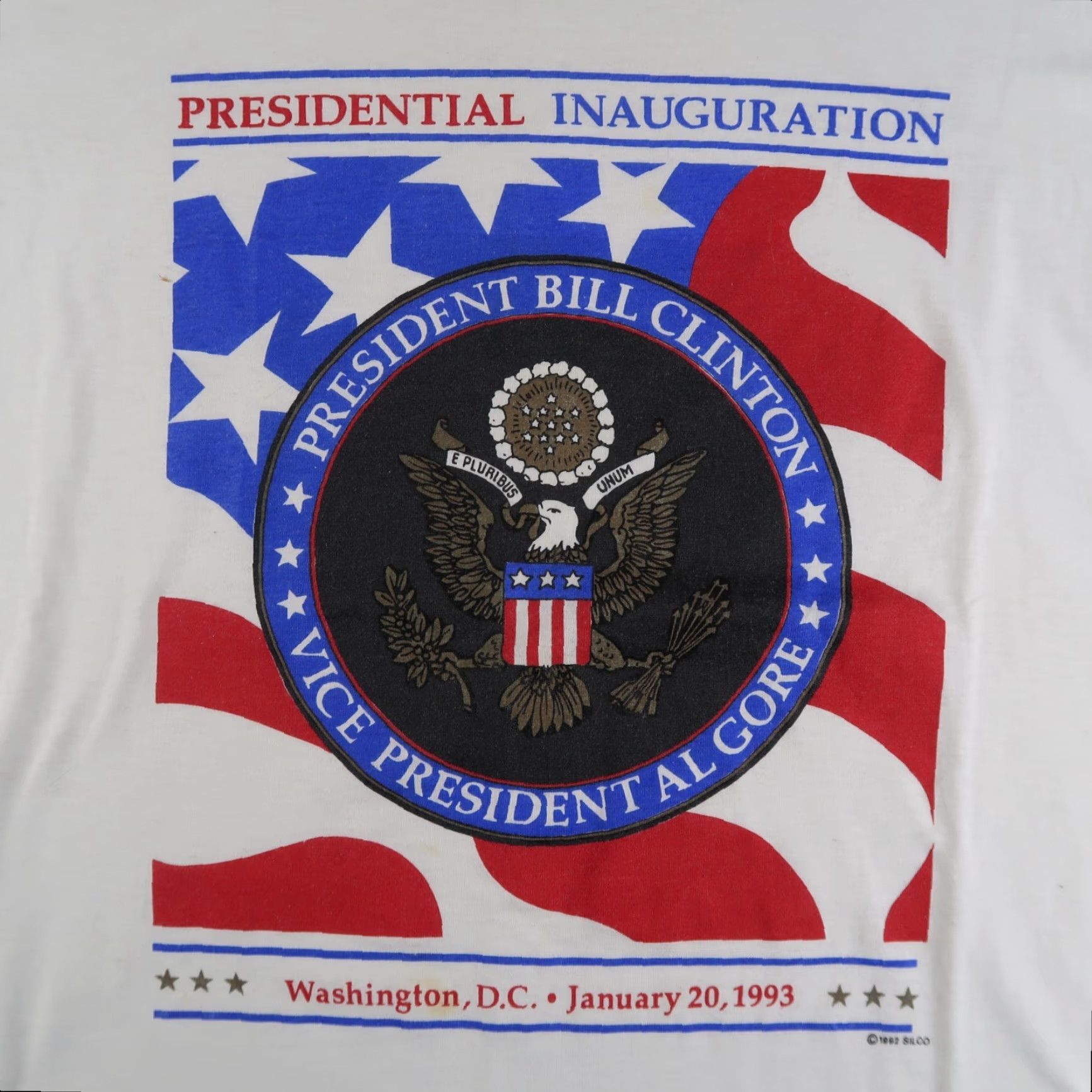 Vintage VINTAGE 90s President Inauguration T Shirt Mens XL White USA Bill Clinton 1993 Logo Graphic Print Short Sleeve Crew Neck Cotton Blend Regular T-Shirt Size US XL / EU 56 / 4 - 3 Thumbnail