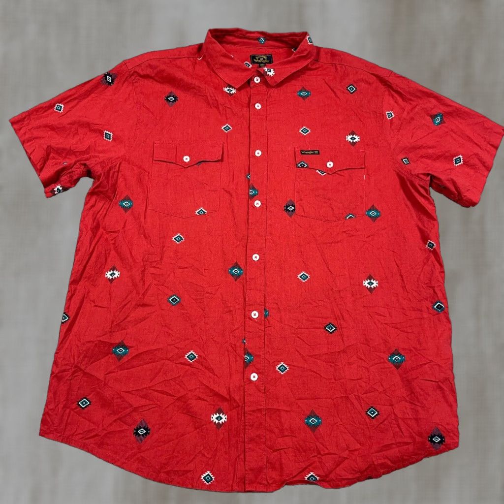 Wrangler Wrangler Shirt Men 2XL Red Button-Up Western Aztec Southwestern Geometric Print Short Sleeve Cowboy Western Theme Mens Size US XXL / EU 58 / 5 - 1 Thumbnail