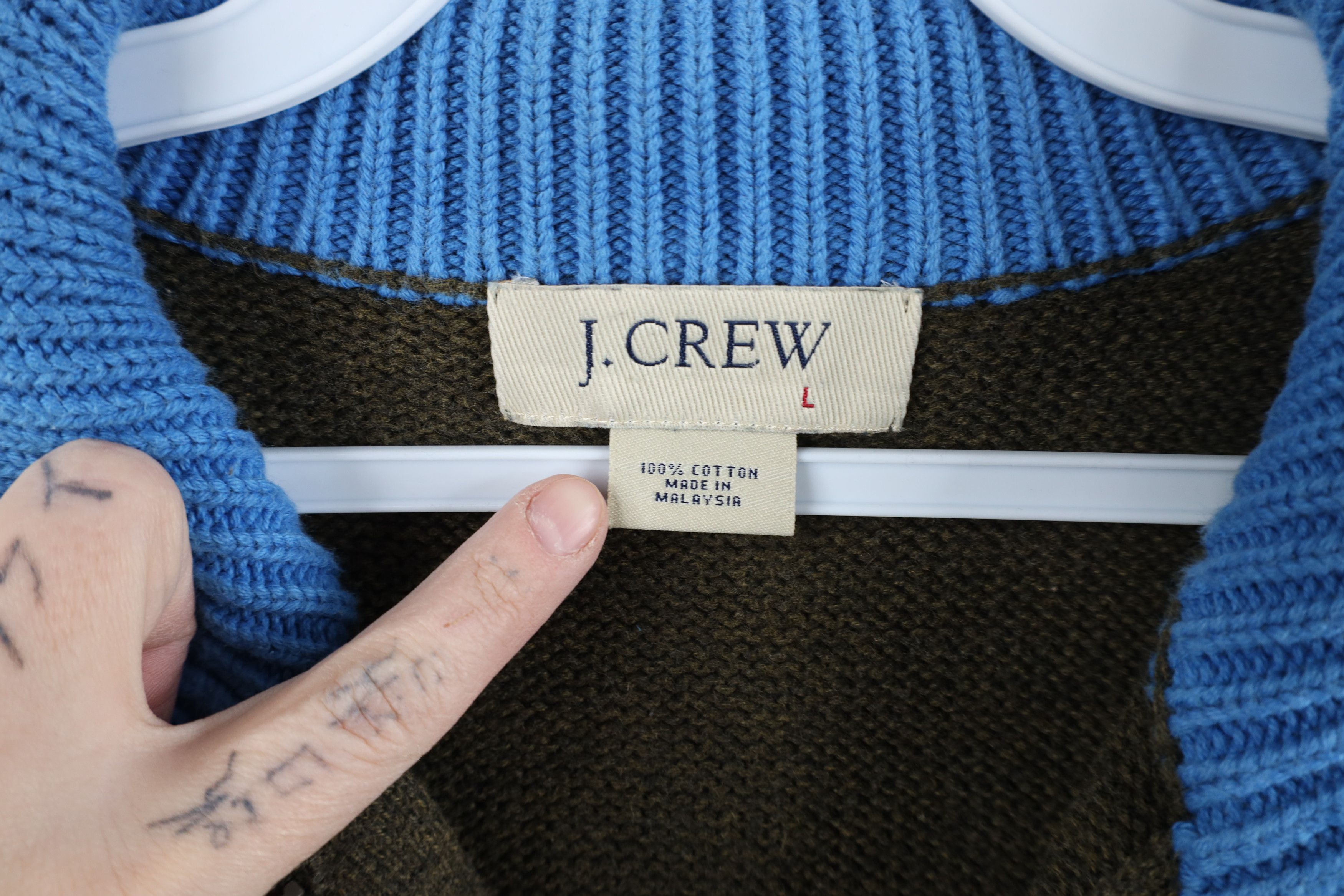 J.Crew × Vintage Vintage 90s J Crew Block Knit Half Zip Pullover Sweater Size US L / EU 52-54 / 3 - 4 Thumbnail