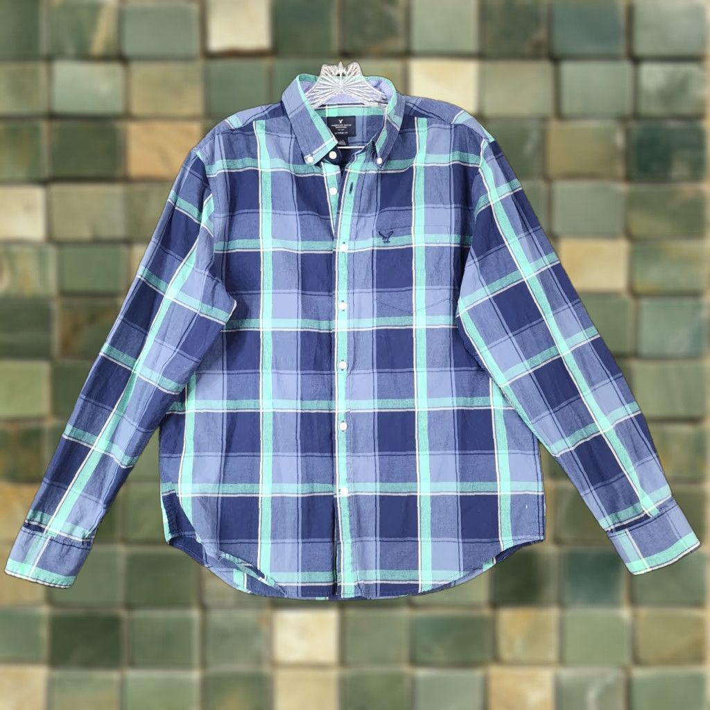 American Eagle Outfitters American Eagle Shirt Mens Large Blue Plaid Long Sleeve Button Up Classic Size US L / EU 52-54 / 3 - 1 Thumbnail