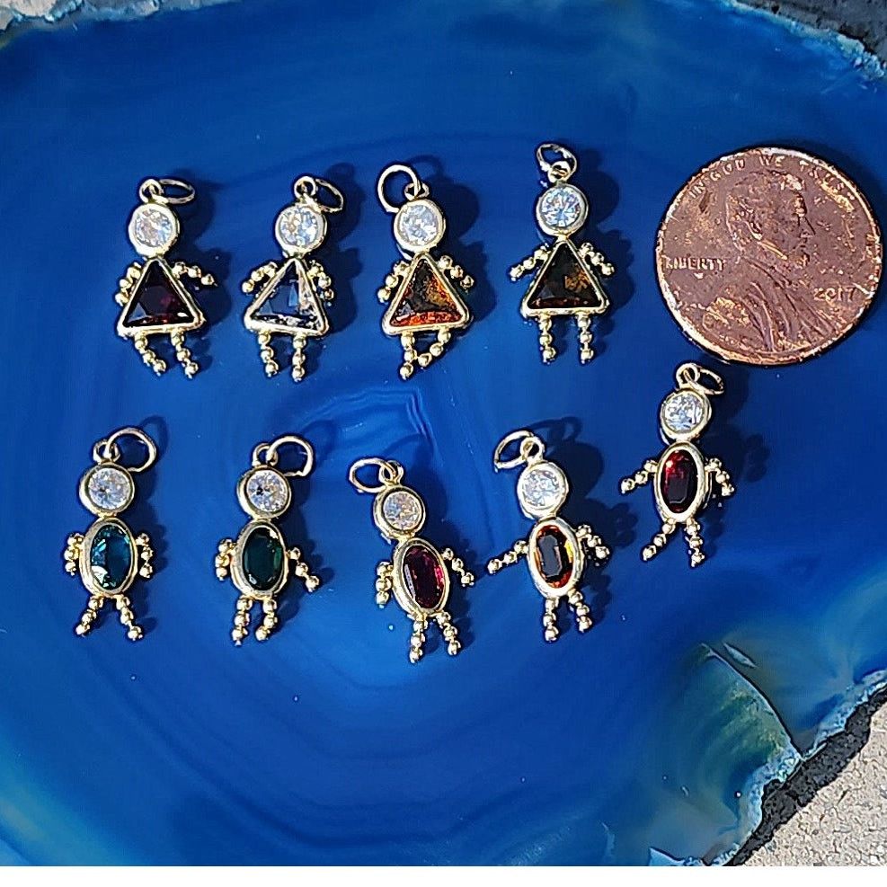 Vintage 14K Yellow Gold Boy Girl Birth Stone Charm Pendant Vintage Size ONE SIZE - 2 Thumbnail