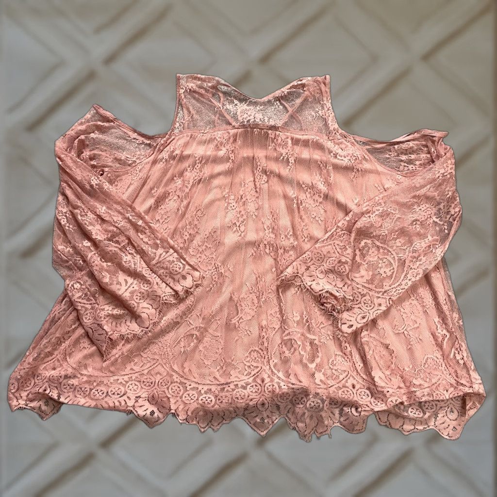 Rains Rain Lace Blouse Tunic Womens 3XL Peach Cold Shoulder Nylon Lined Flowy Casual Size XXL / US 16-18 / IT 52-54 - 1 Thumbnail