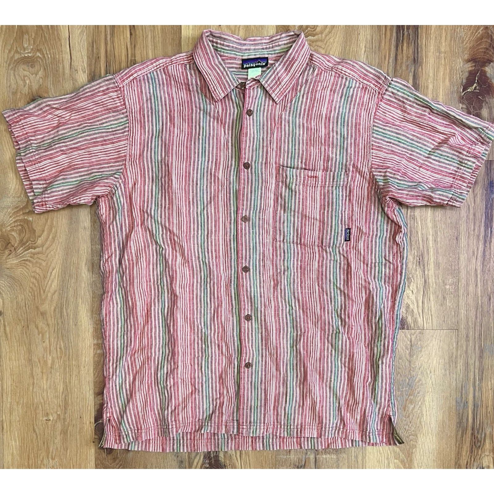 Patagonia VINTAGE Patagonia Hemphasis Shirt Mens XL Red Gray Striped Hemp Surf Hiking Button-Up Short Sleeve Casual Workwear Size US XL / EU 56 / 4 - 2 Thumbnail