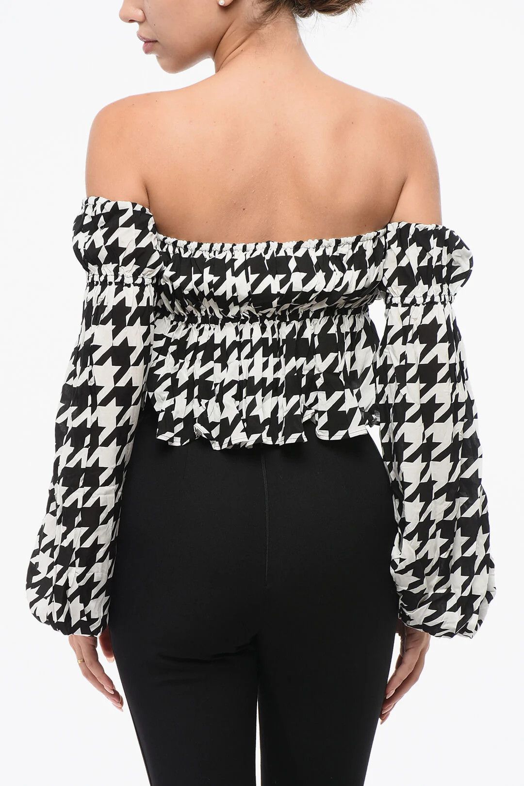 Balmain og1mm0326 Cold-Shoulder Crop Top in Black & White Size S / US 4 / IT 40 - 2 Thumbnail