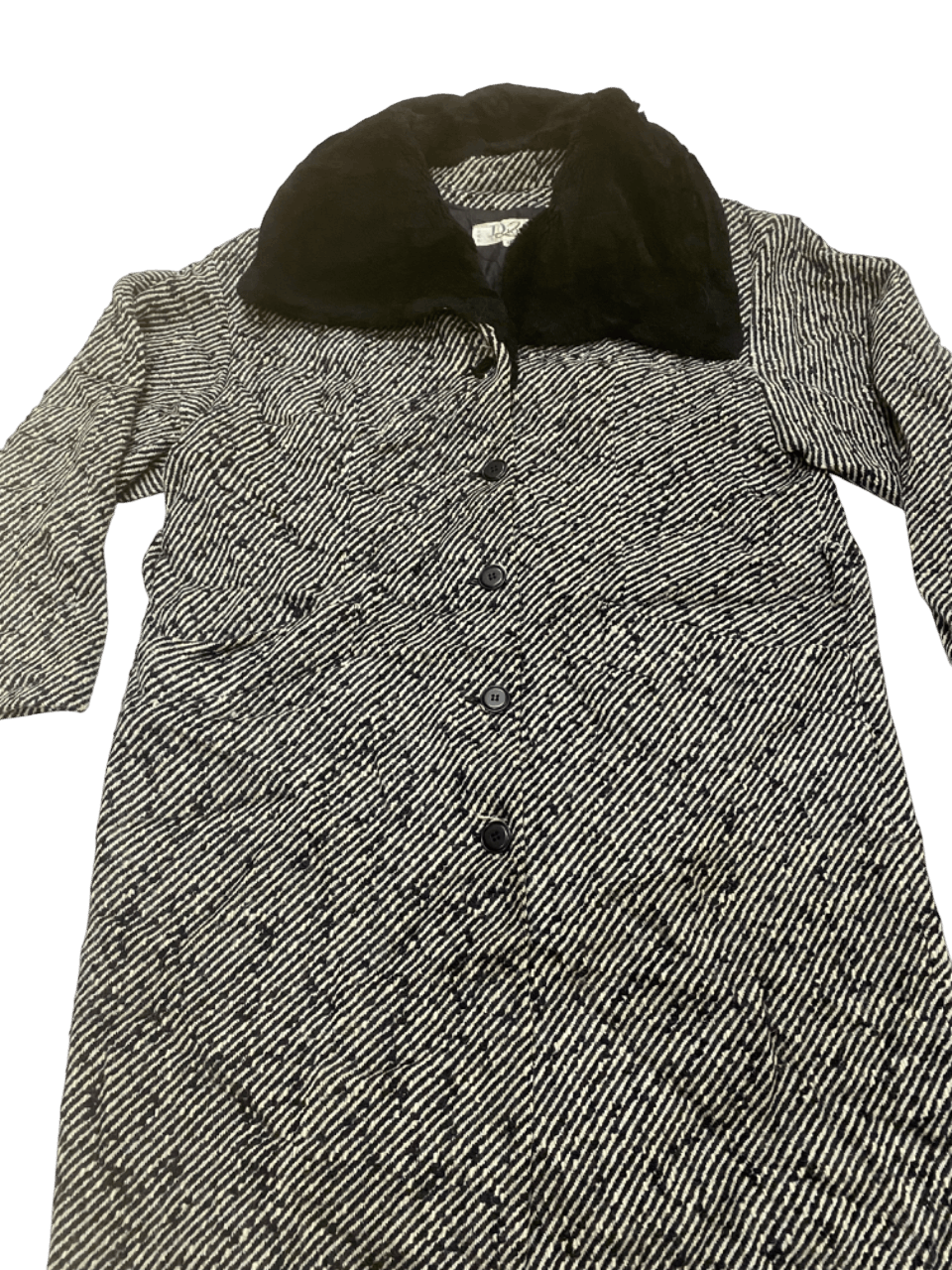 Dior × Hedi Slimane AW07 DIOR WOOL HERRINGBONE TWEED COAT FUR COLLAR Size M / US 6-8 / IT 42-44 - 2 Thumbnail