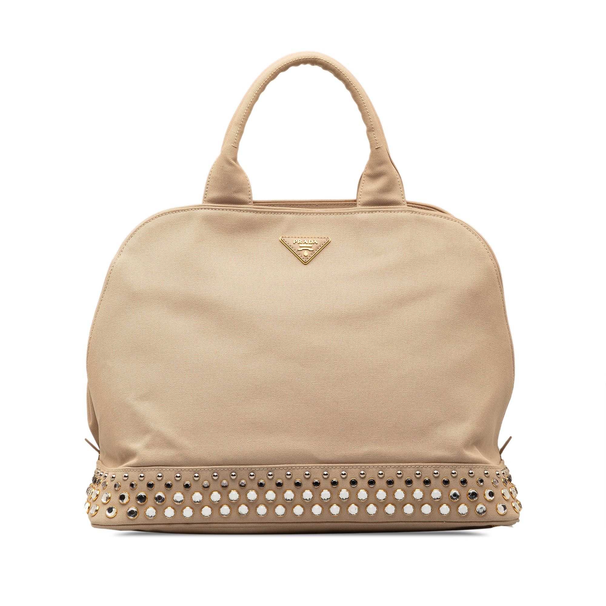 image of Prada Canapa Studded Dome Shopping Tote Tote Bag in Brown, Women's