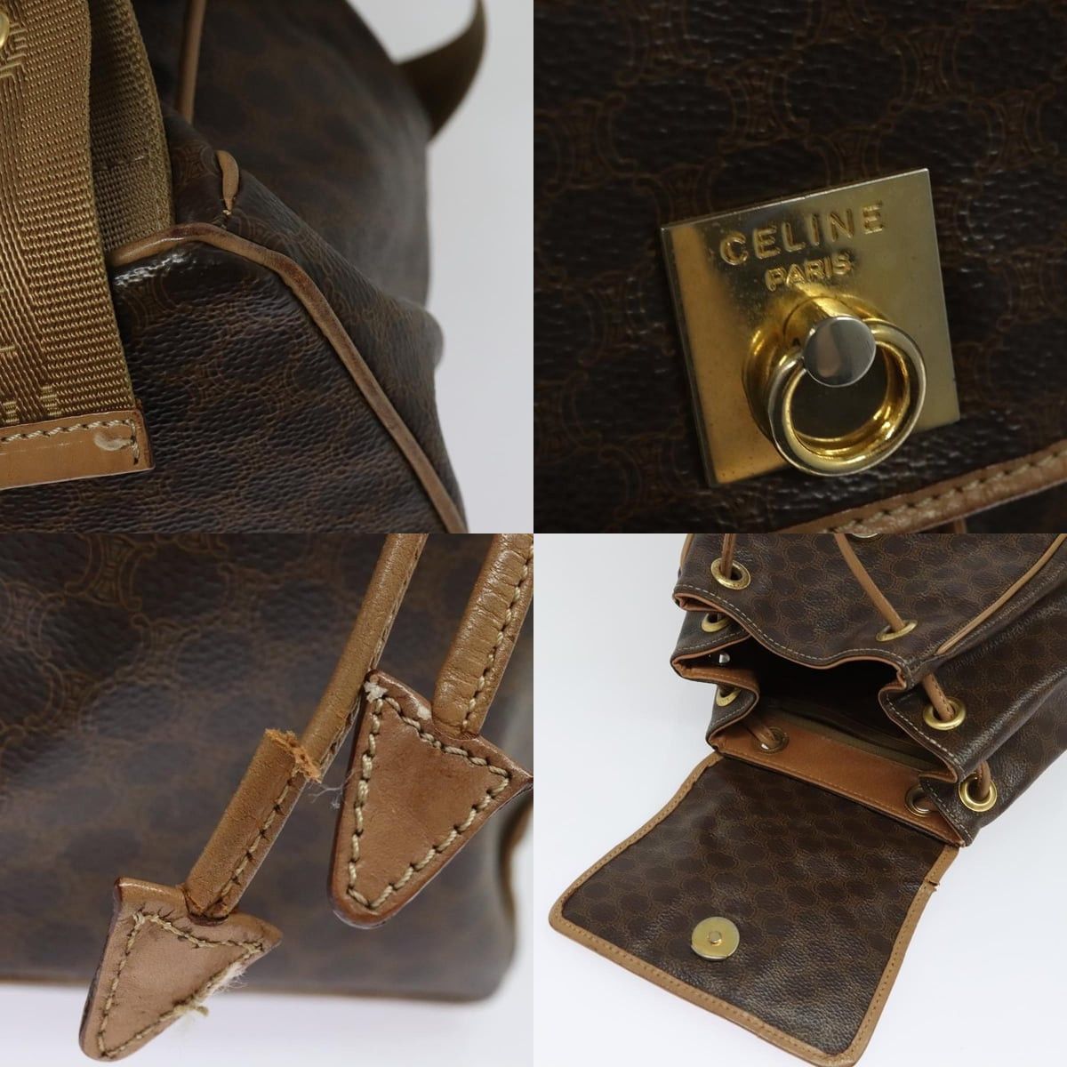 Celine CELINE Macadam Canvas Backpack Pvc Leather Brown Gold Size ONE SIZE - 11 Thumbnail