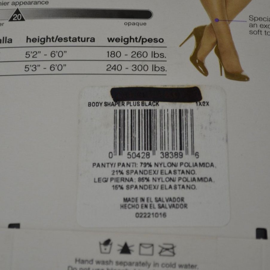 Hanes Hanes Body Shaper Pantyhose Silky Sheer Leg 1x/2x Black Plus Size ONE SIZE - 10 Thumbnail