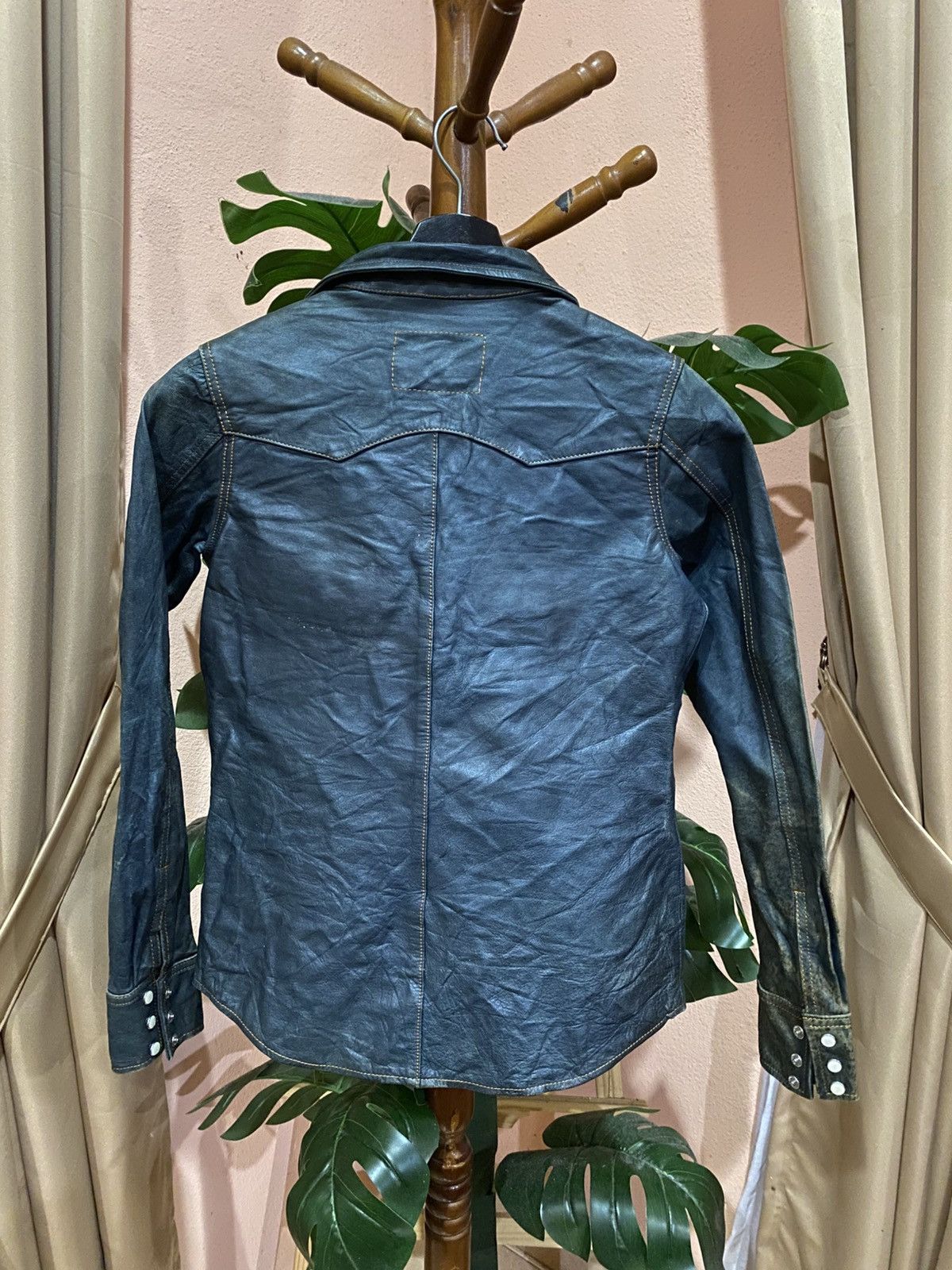 Leather Dessiné par Kondo Western Shirt Jacket Distressed Patina Size XS / US 0-2 / IT 36-38 - 10 Thumbnail