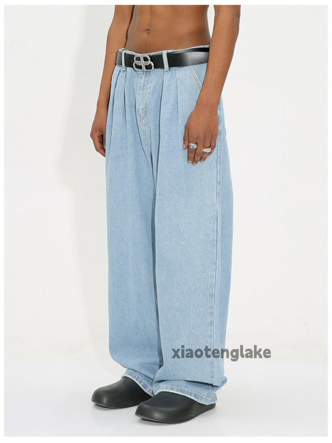 Jean washed faded y2k skate hiphop pleated baggy jeans Size US 33 - 1 Thumbnail