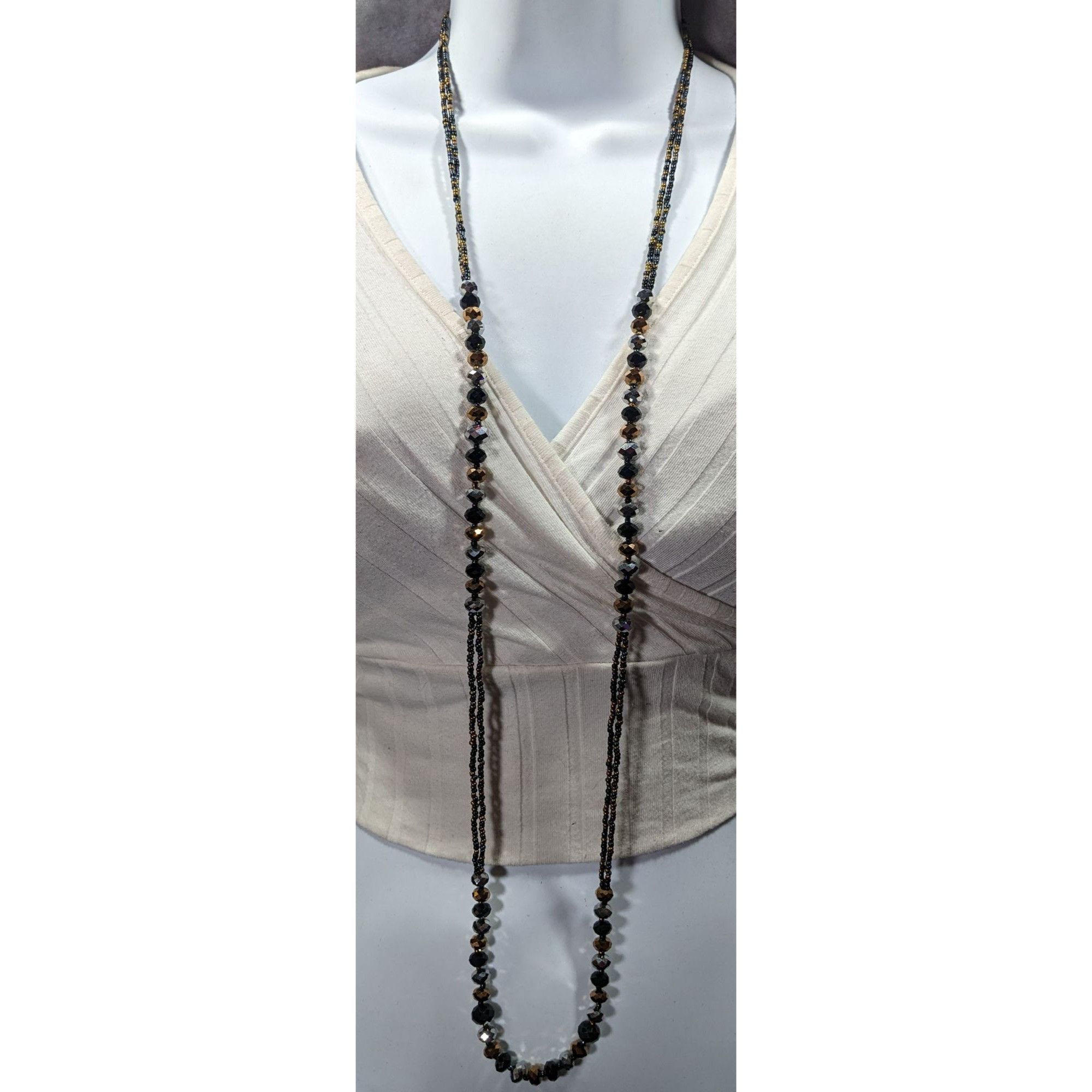 Other Dark Glam Black Gold And Silver Tone Glass Beaded Necklace Size ONE SIZE - 5 Thumbnail