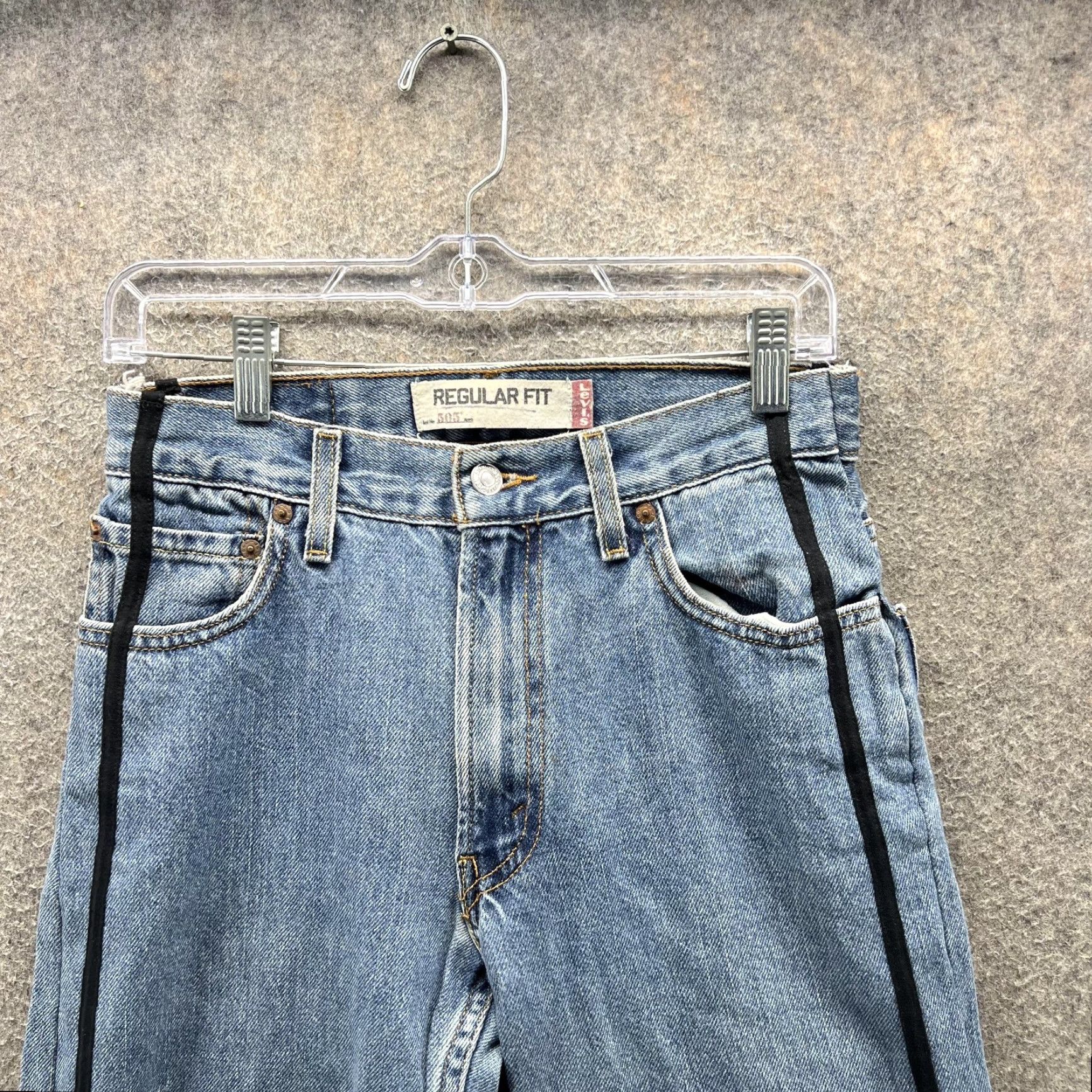 Levi's Levis 505 Jeans Mens 30x30 Blue Regular Fit Straight Leg Side Stripe Denim Jeans Size US 30 / EU 46 - 7 Thumbnail