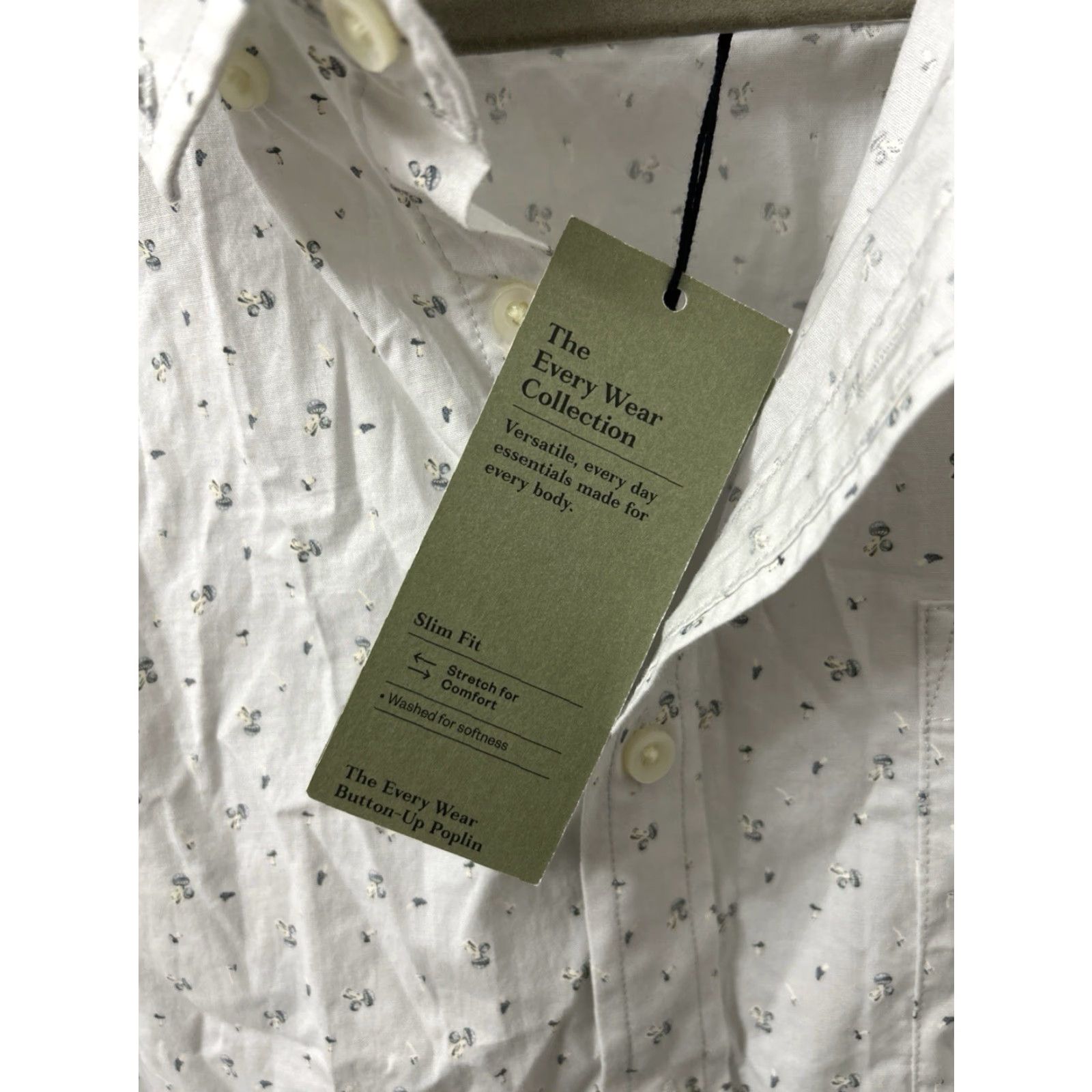 Vintage Goodfellow & Co Shirt Mens XL White Slim Poplin Button-Up Mushroom Print L/S NWT Size US XL / EU 56 / 4 - 5 Thumbnail