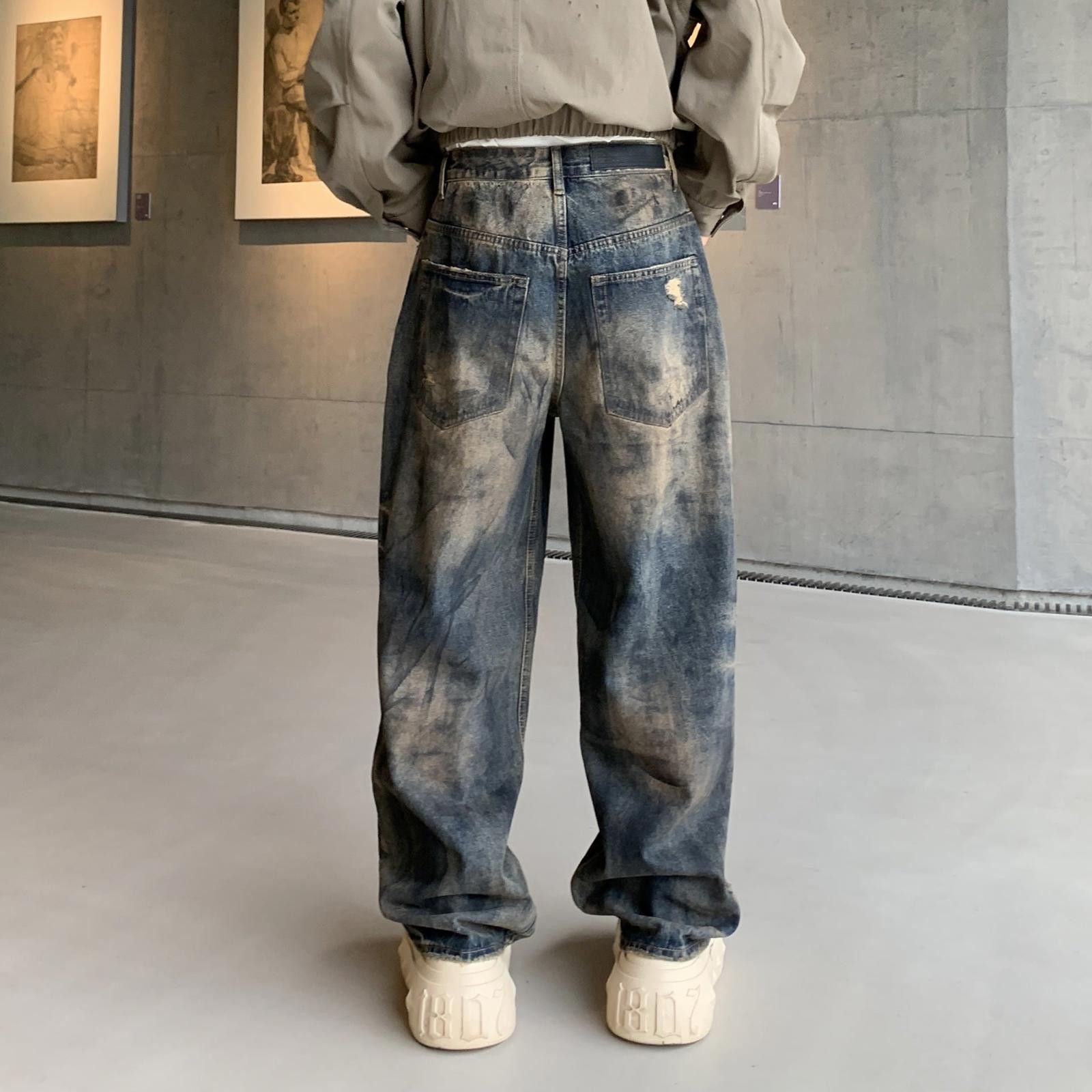 Vintage Distressed Wide Leg Denim Jeans, Baggy Fit Jeans Size US 30 / EU 46 - 4 Thumbnail