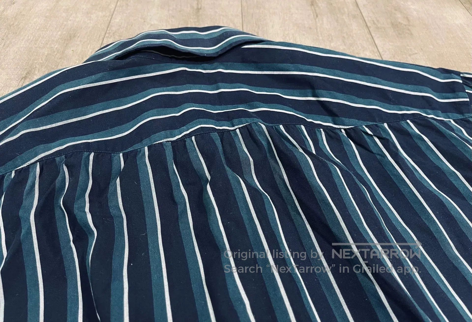 Vintage Navy Green Stripe Shirt The Refinery TR. Size US M / EU 48-50 / 2 - 7 Thumbnail
