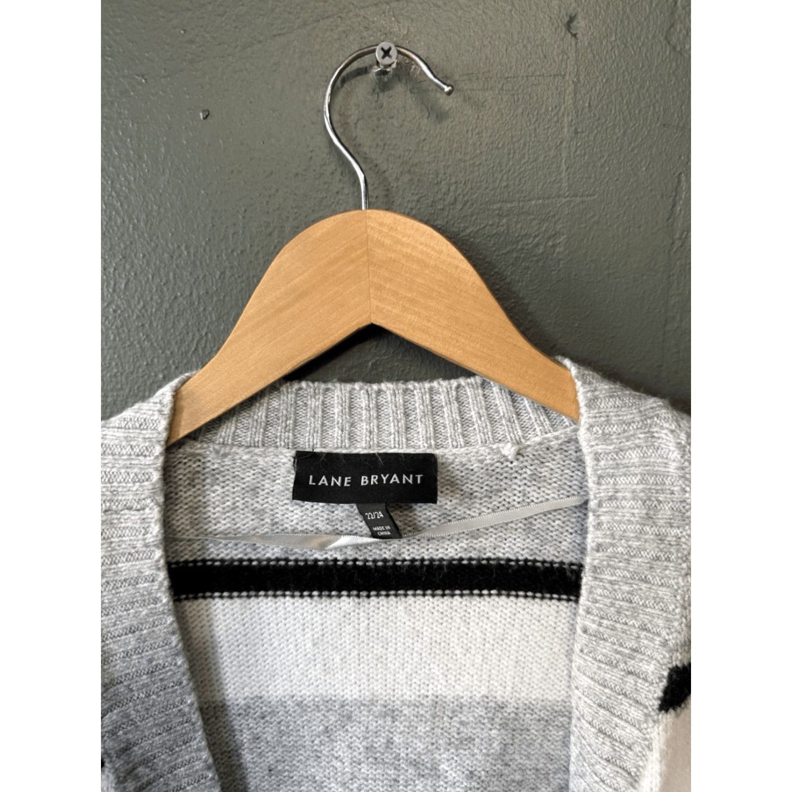 Vintage VINTAGE Lane Bryant Womens Gray Striped Knit Cardigan Sweater Open Front Plus Size 22/24 Size 3XL / US 20-22 - 3 Thumbnail