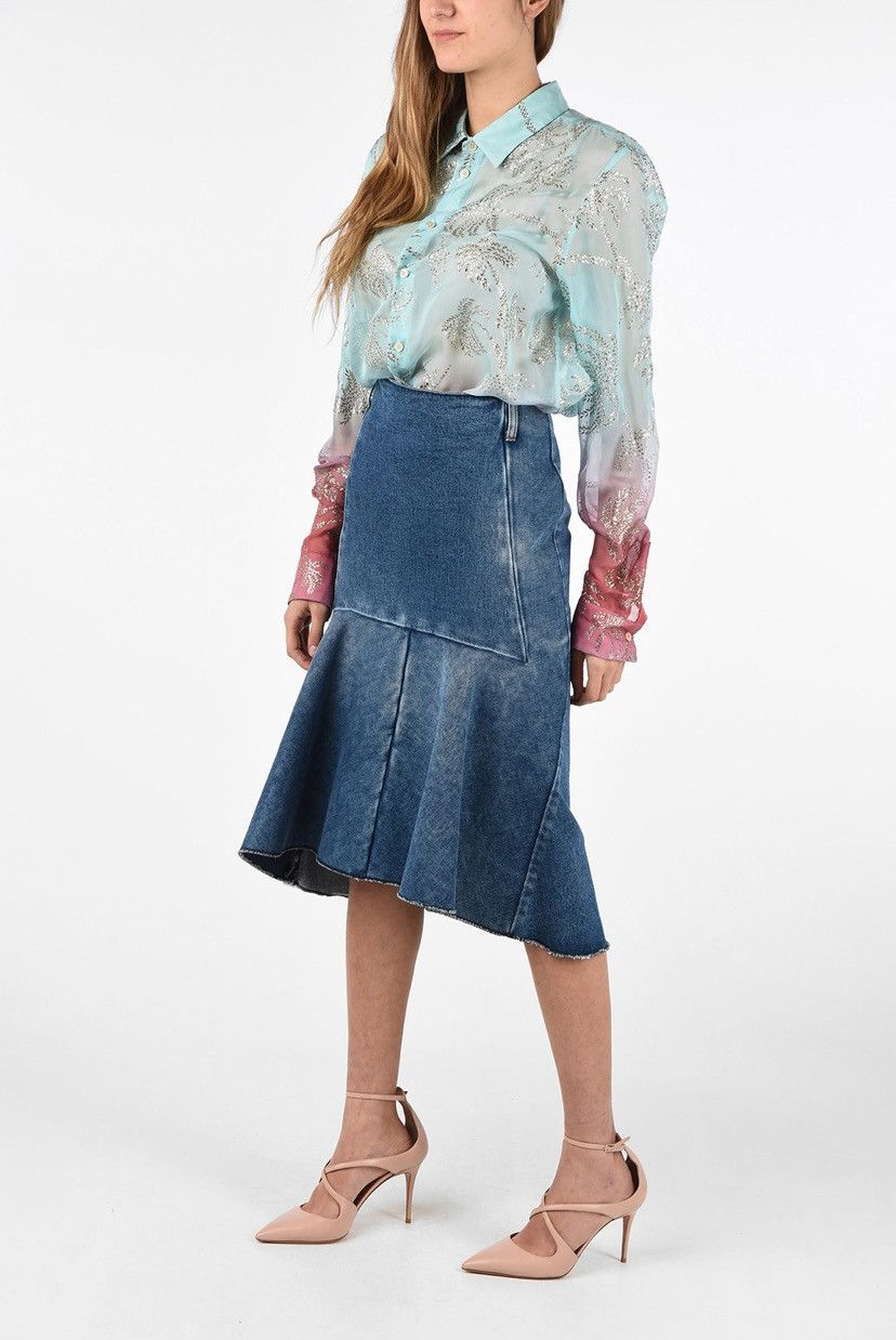 Balenciaga BALENCIAGA GODET PEPLUM-STYLE DENIM KNEE LENGHT SKIRT SZ 38 Size 26" / US 2 / IT 38 - 3 Thumbnail