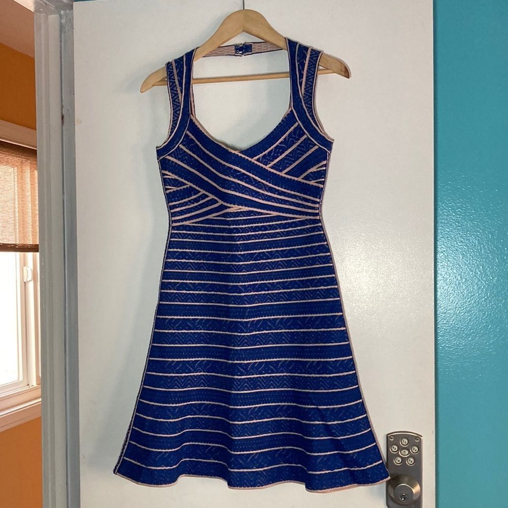 Herve Leger Herve Leger Blue Kamron Bandage Fit Flare Dress Size L Size L / US 10 / IT 46 - 3 Thumbnail