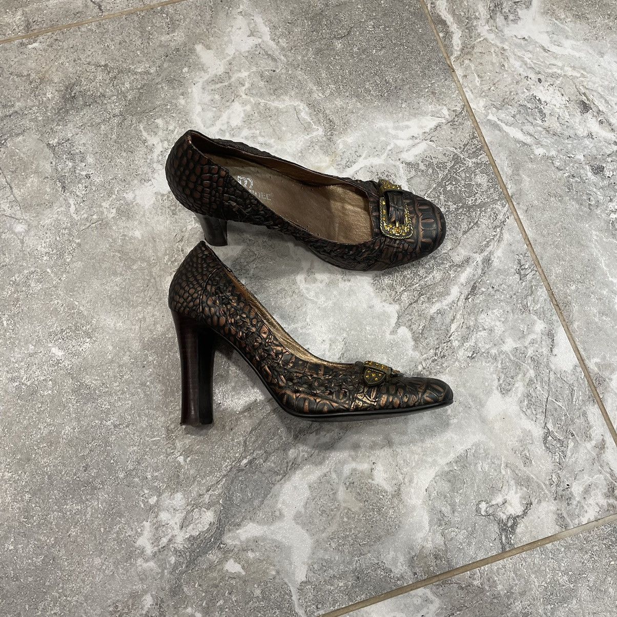 Japanese Brand 38 DRAGON Snake PRINTED High Heels BOOTS VINTAGE AZTEK WESTE Size US 8 / IT 38 - 1 Thumbnail