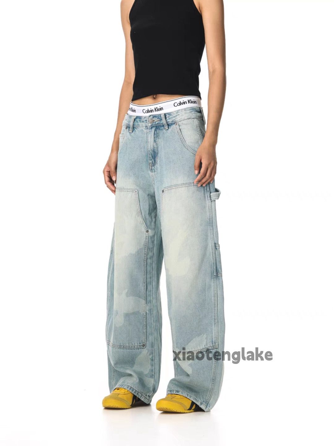 Jean Unisex washed faded loose baggy carpenter hiphop pants Size US 30 / EU 46 - 7 Thumbnail