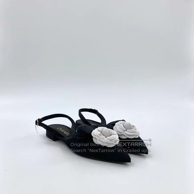 Chanel Chanel Black camelia pointed buckle casual flat-bottomed c Size US 7 / IT 37 - 2 Thumbnail