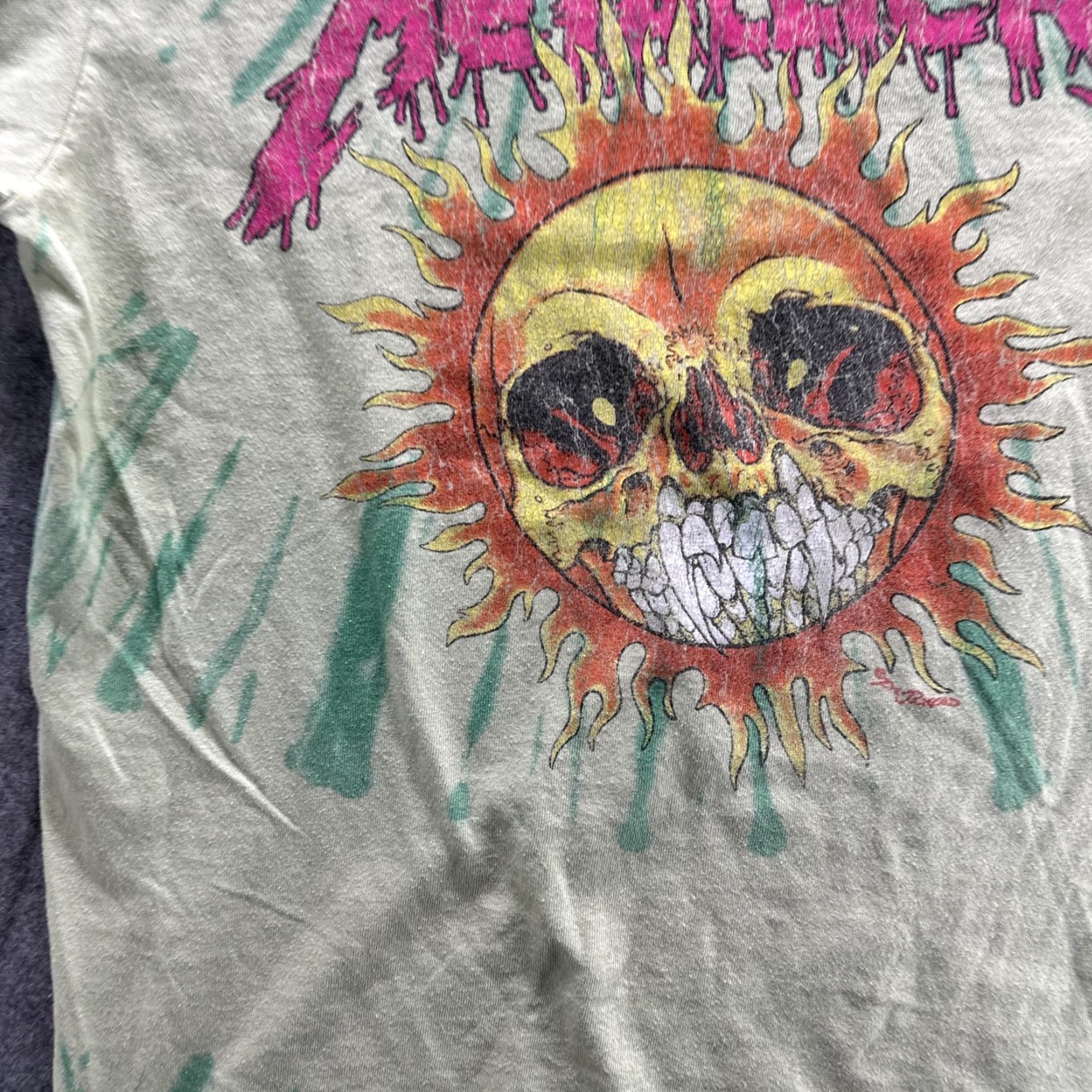 Vintage Metallica Shirt Mens Medium Green Tie Dye Skull Sun Graphic Band Rock Size US M / EU 48-50 / 2 - 4 Thumbnail