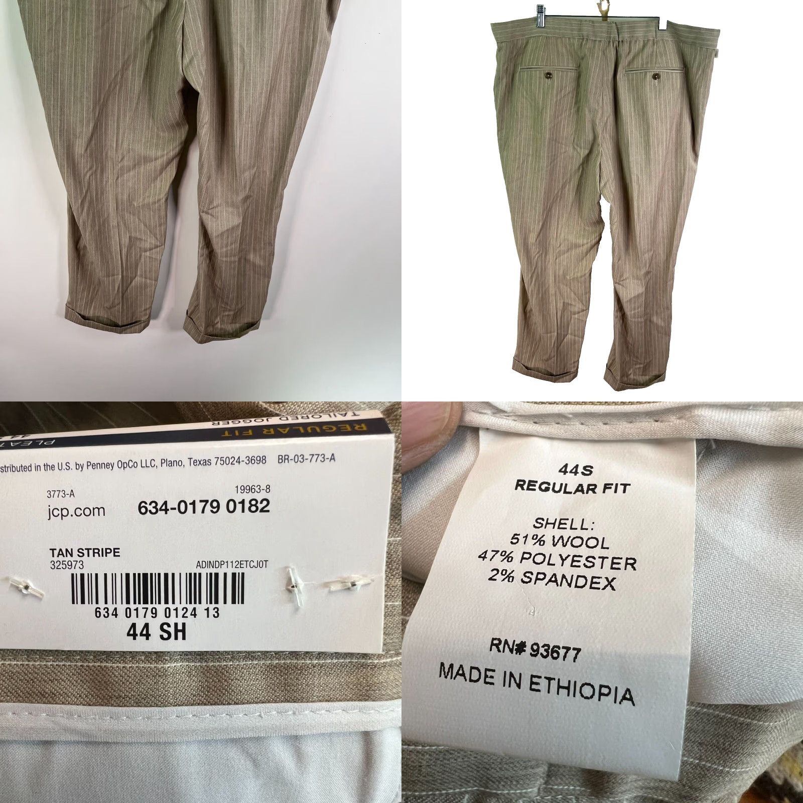Stafford VINTAGE Stafford Wool Blend Joggers Pants High Rise Straight Cuffed Mens Size 44 Tan Striped Fall Spring Size US 44 / EU 60 - 8 Thumbnail