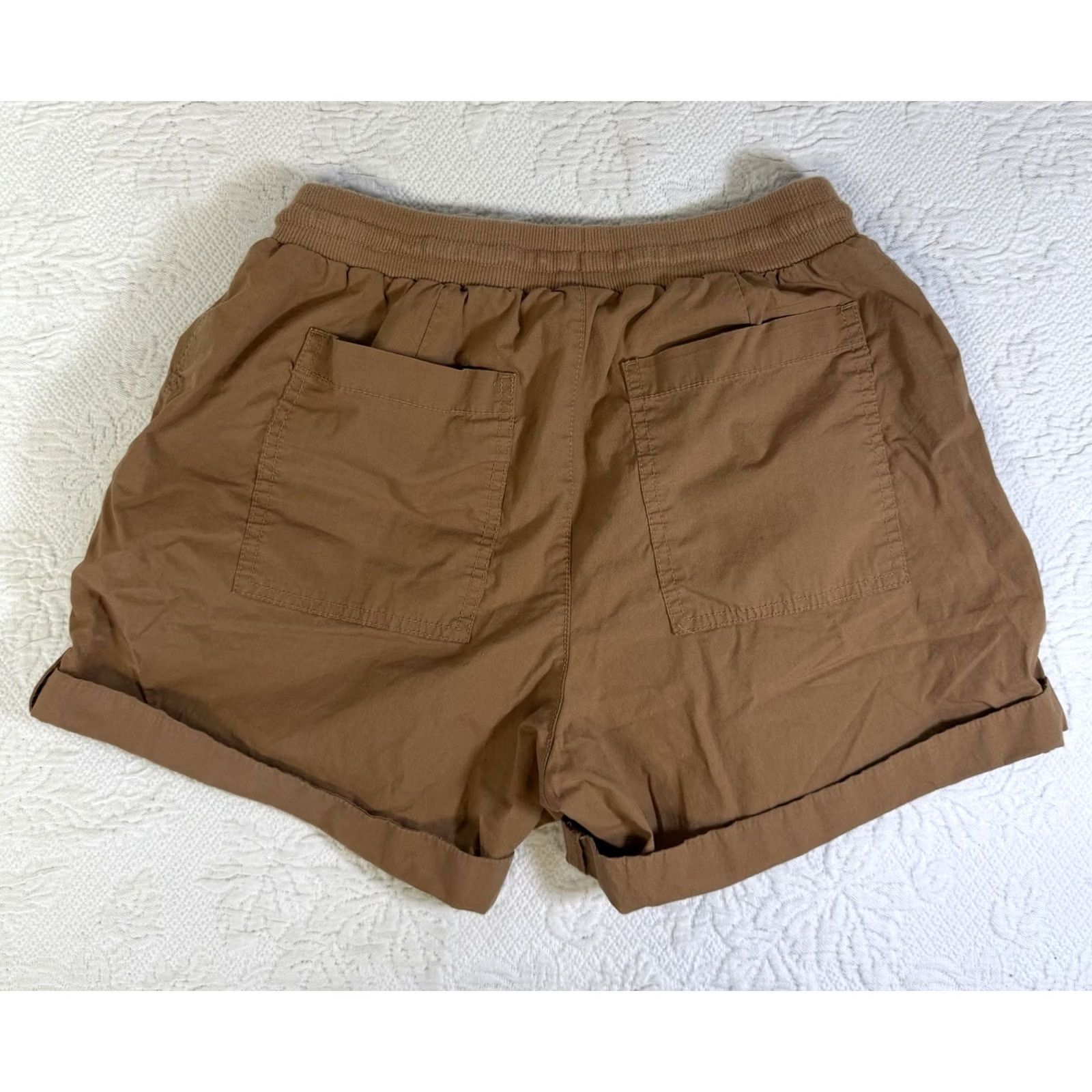 Vintage Pact Womens Shorts S Casual Elastic Waist Drawstring Pockets Chino 4in Inseam Brown Solid Size 28" / US 6 / IT 42 - 2 Thumbnail