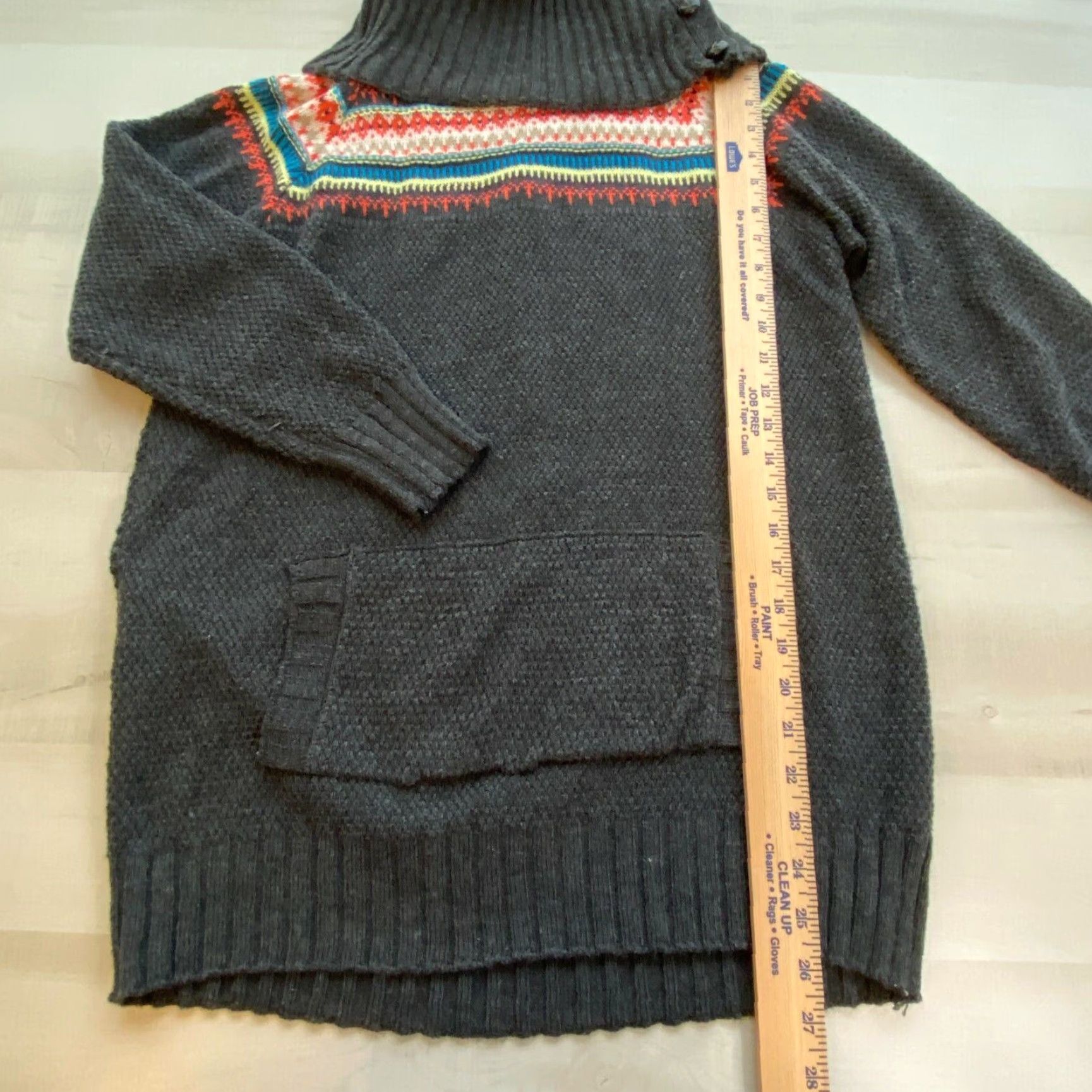 Vintage POOF Women's Fair Isle Cowl Neck Sweater Gray Small Regular Fit Pullover Size S / US 4 / IT 40 - 6 Thumbnail