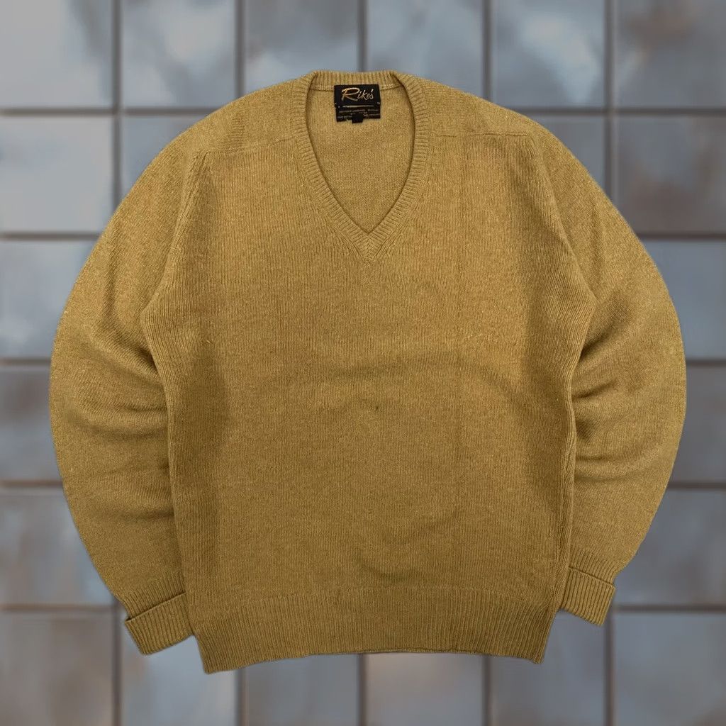 Vintage VINTAGE Rike's Mens Medium Tan V-Neck Knit Sweater Pullover Wool Nylon 70s 80s Retro Knitwear Pullover Size US M / EU 48-50 / 2 - 1 Thumbnail