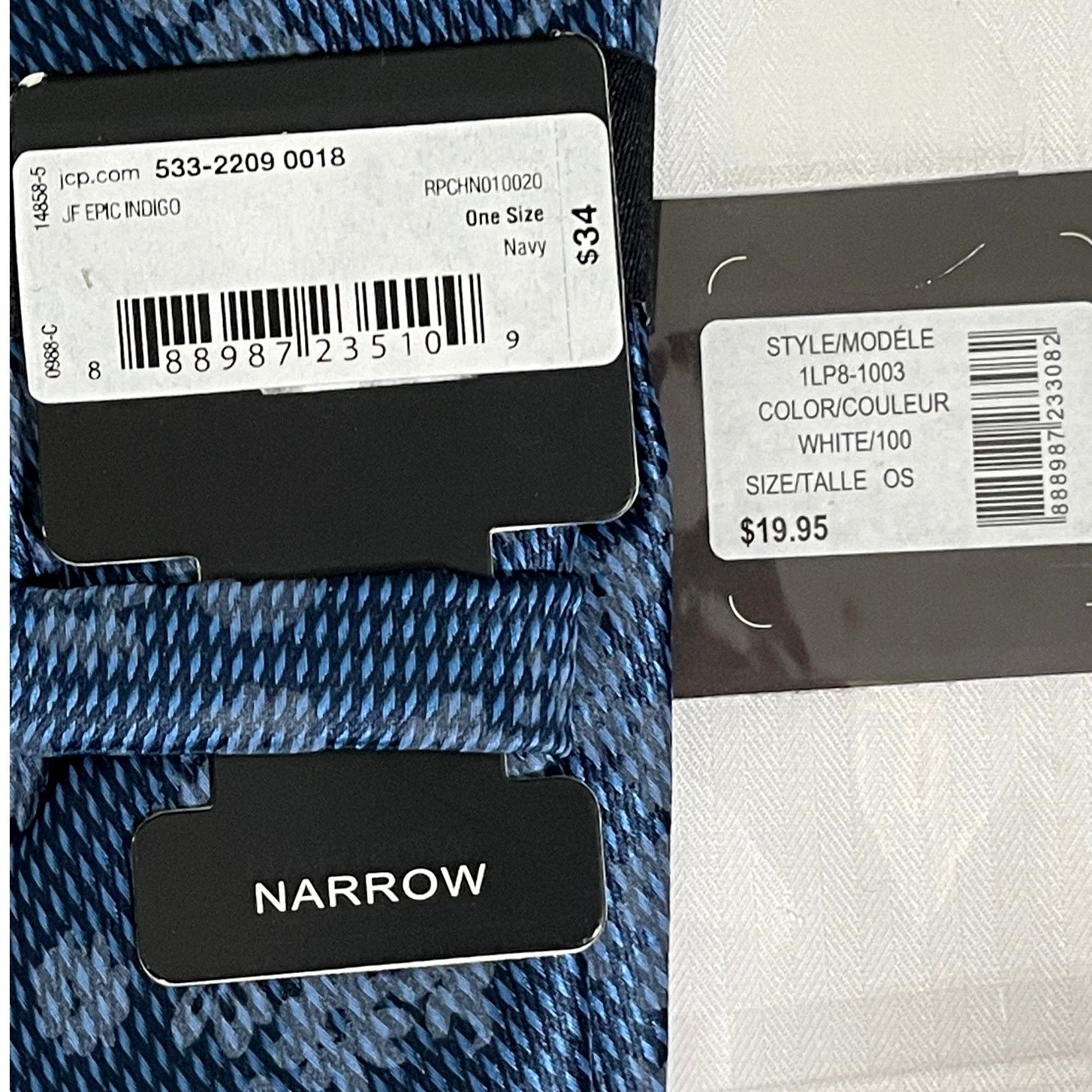 J Ferrar 2pc J Ferrar Narrow Indigo Floral Stripe Tie White Pocket Sq Size ONE SIZE - 2 Thumbnail