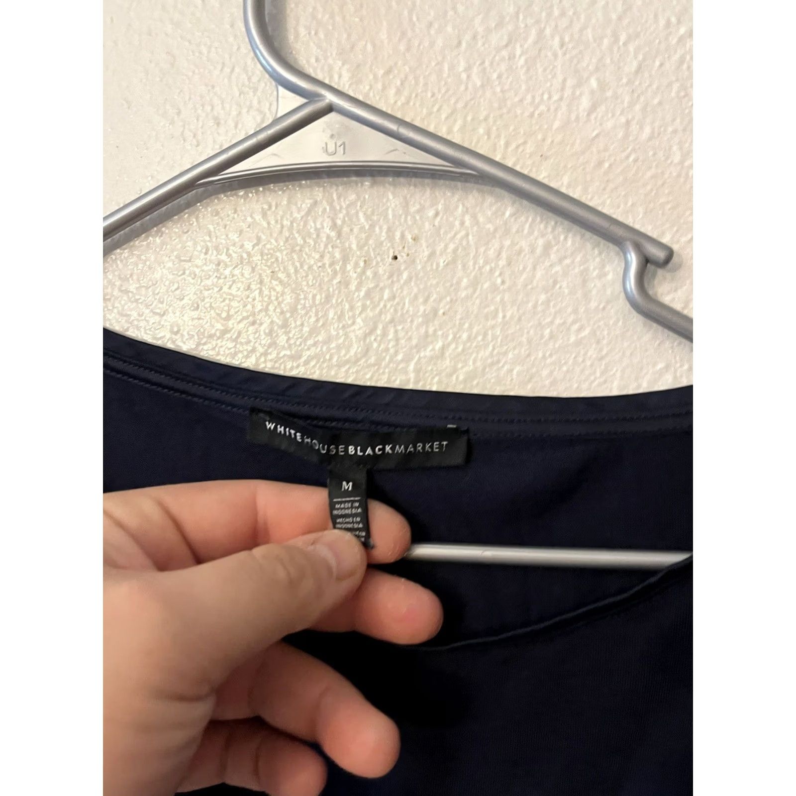 White House Black Market White House Black Market Blouse Women's Blue Long Sleeve Round Neck, Size M, Solid, Cotton Nylon Viscose, Button, Regular Fit, Lightweight, Breathable Size M / US 6-8 / IT 42-44 - 3 Thumbnail