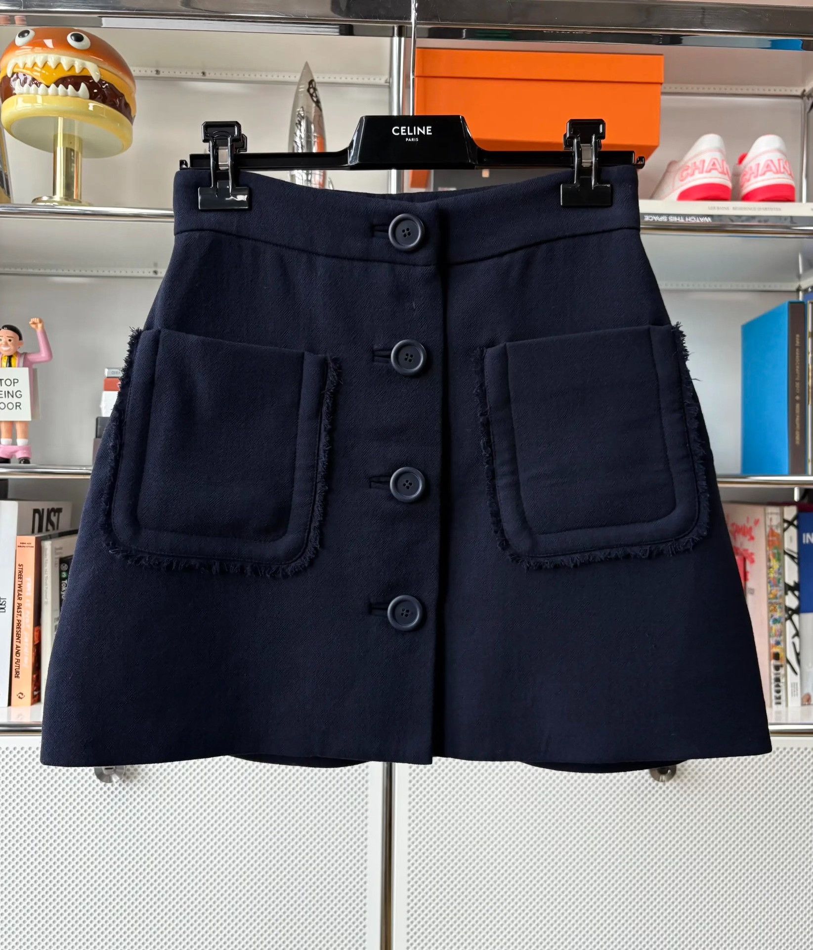 Miu Miu Miumiu Navy Wool A-Line Skirt IT42 Size 42" / US 20 - 1 Thumbnail