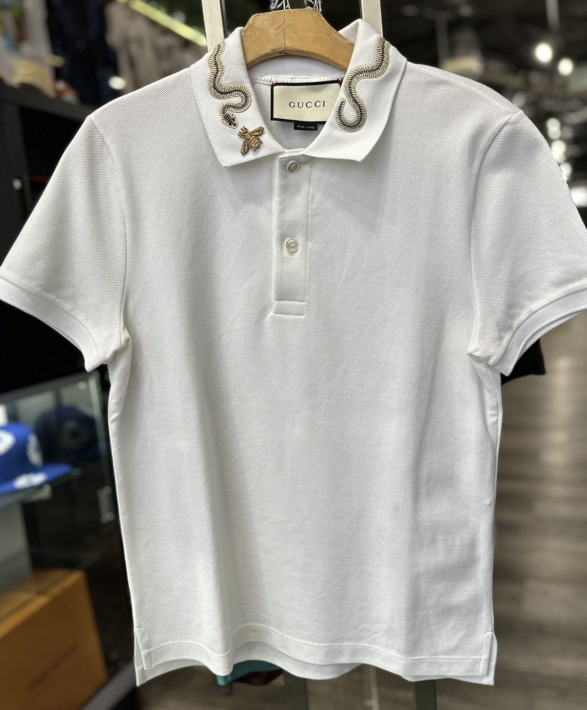 image of Gucci Snake Polo in White, Men's (Size XS)